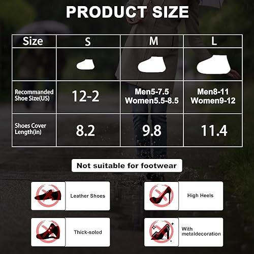 Miniatura 7 de WFARH Fundas para zapatos, fundas impermeables para zapatos para lluvia, fundas de silicona reutilizables antideslizantes para zapatos, protectores