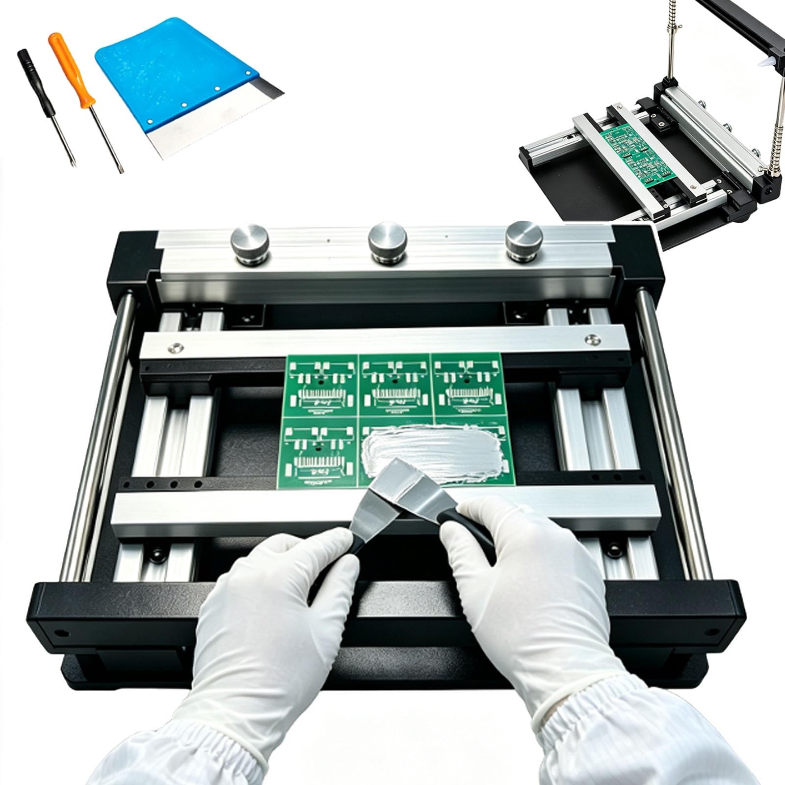Troqullium Máquina de impresión de plantillas de PCB | Con accesorio de alineación ajustable, for ensamblaje de PCB, creación de prototipos y producción de lotes pequeños(20cm)