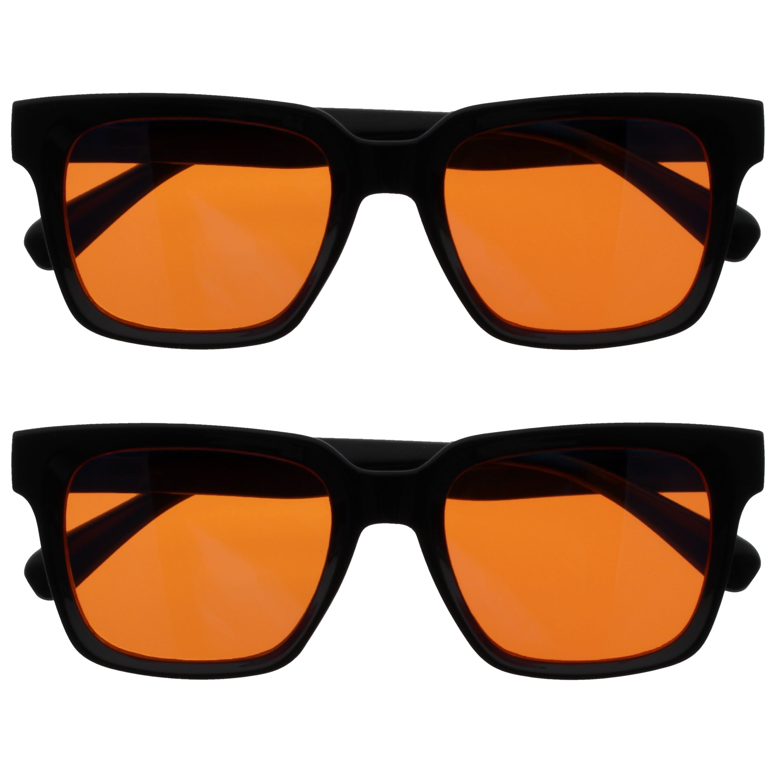 OPULIZE ERA Advanced Eye Technology Blue Light Glasses - Anti-reflective Anti-Glare UV400 Lens - Singles & Multi-packs - Indoor Outdoor Driving & Sleep - Oversized Fashion Glasses - Mens Womens 2 Pack - Black - Orange Lens