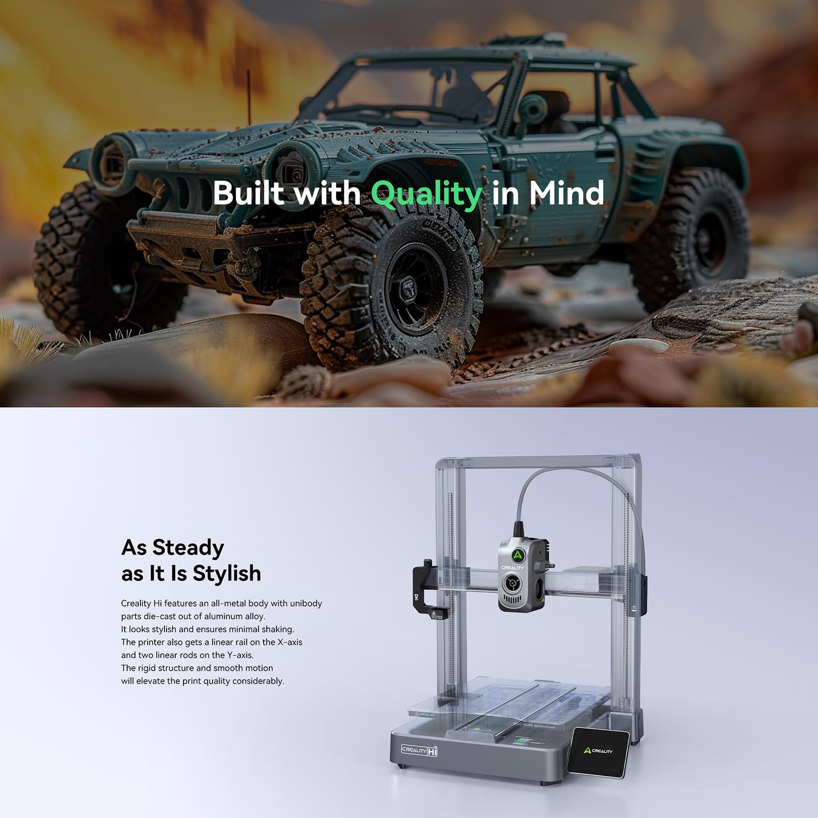 Hi – 3D-Drucker, Integrierter Antrieb und Selbstnivellierendes Heizbett für Heimwerker, Bauvolumen 260 X 260 X 300 Mm, Vollmetallgehäuse (EU-Stecker)