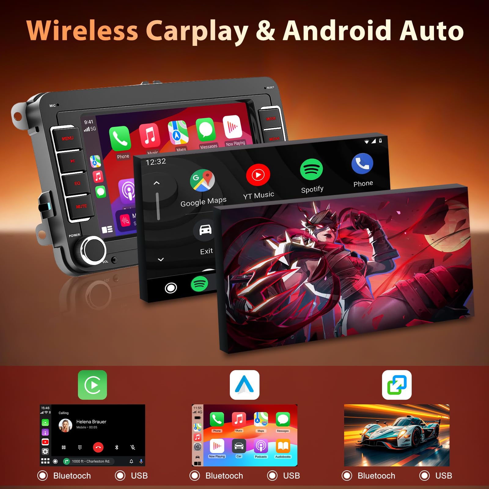 WERESOUND Autoradio Carplay Android Auto sans Fil pour Golf 5/6 Polo Passat | 7" IPS Ecran Radio pour VW Touran Skoda EOS Jetta Caddy, Bluetooth, Mirror Link, FM/AM/RDS, SWC, USB, Canbus
