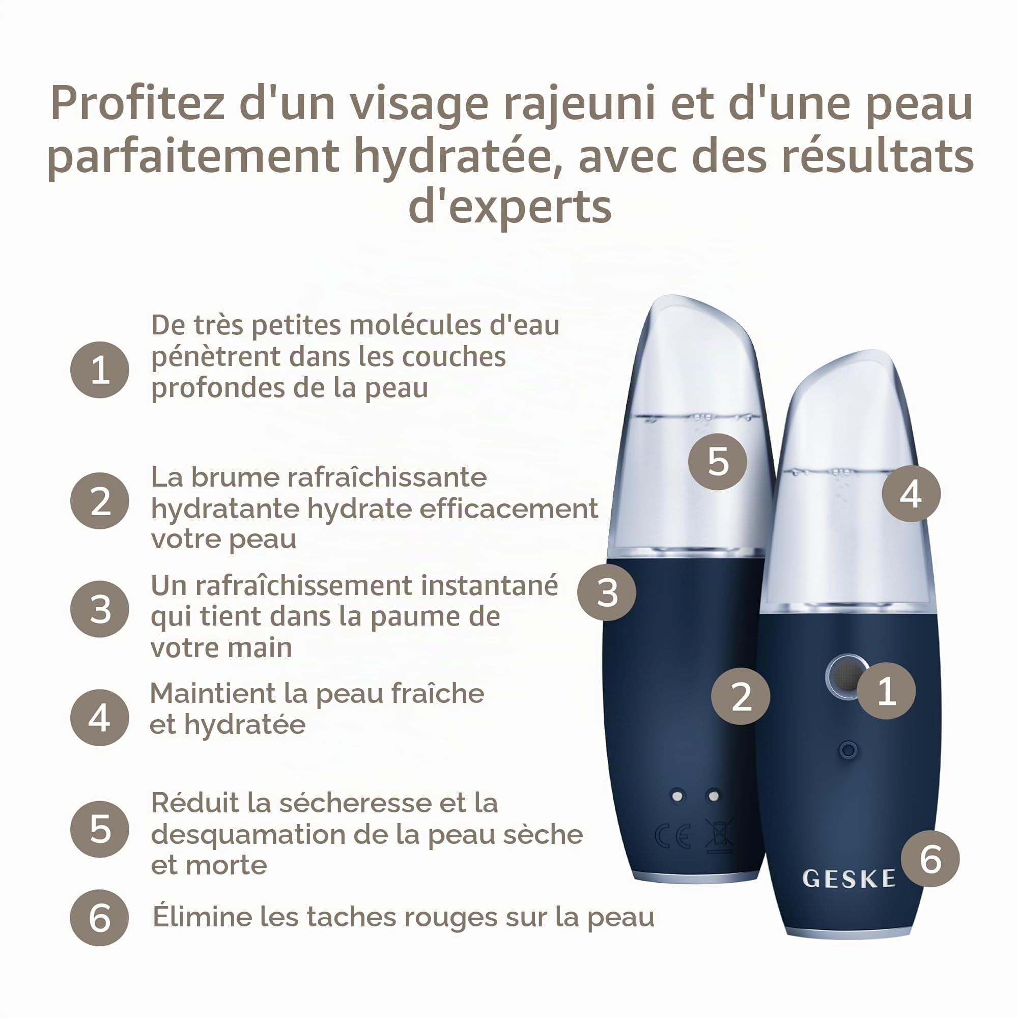 GESKE Facial Hydration Refresher | 4 in 1| Vaporisateur facial | SmartAppGuided™ | Atomiseur d'eau | Vaporisation d'eau | Brumisateur facial | Nettoyage visage | Cosmétiques