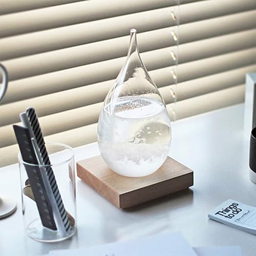 Miniatura 7 de Estación Meteorológica de Vidrio de Tormenta Enkrio Predictor del Clima Barómetro Botella con Base de Madera para Decoración del Hogar y Oficina