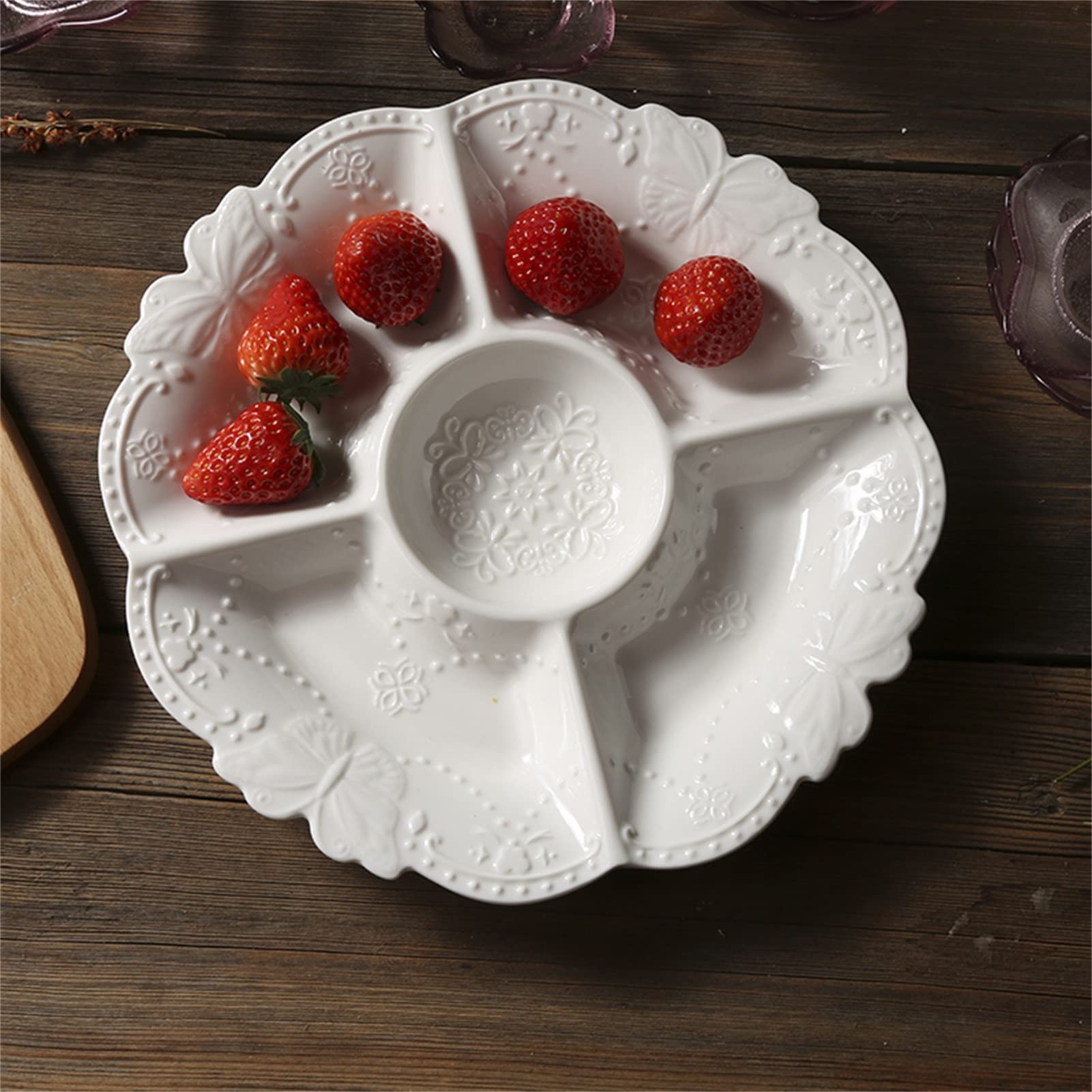 Meiiron Assiettes divisées, Bol de Fruits Blancs Assiettes diététiques Assiettes divisées à 3 Compartiments - Motif en Relief