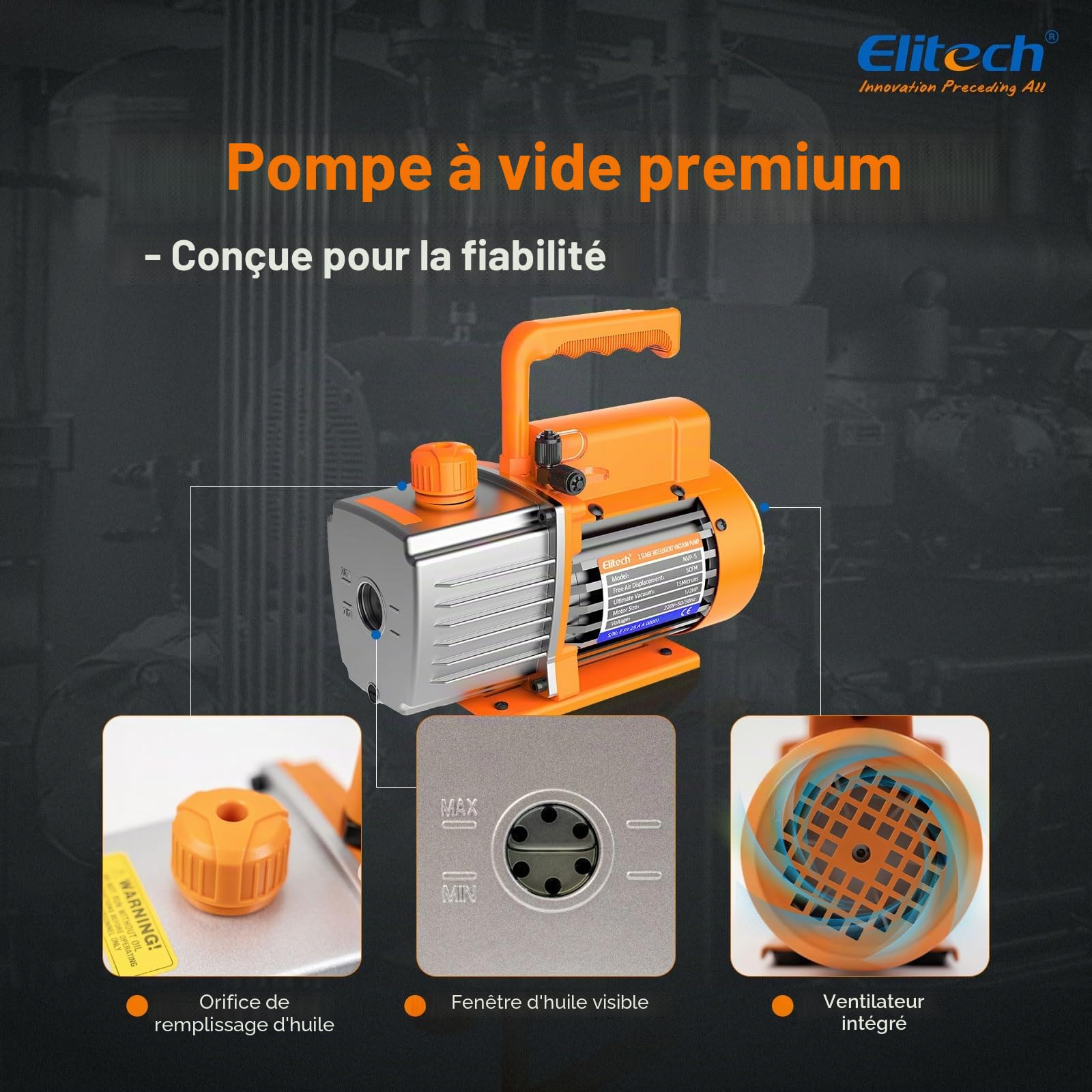 Elitech Pompe à Vide à Palettes Rotatives NVP-5 pour CVC Réfrigération Entretien Climatisation Automobile & Manomètre Frigorifique Digital DMG-2SE Pression et Température Mesure