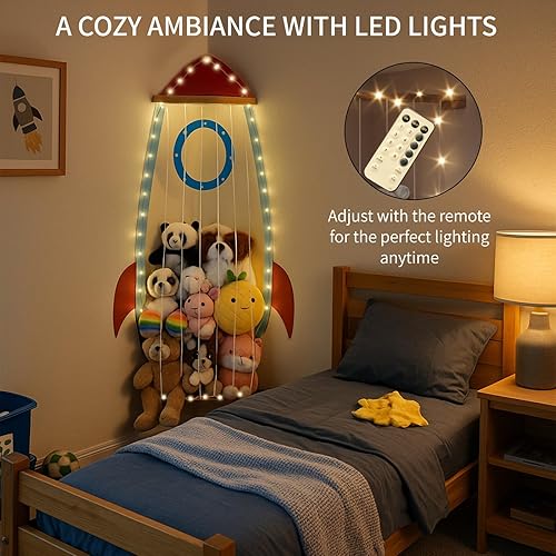 Miniatura 4 de PUTSKA Organizador colgante para muebles de guardería, almacenamiento de animales de peluche montado en la pared para la habitación del bebé,