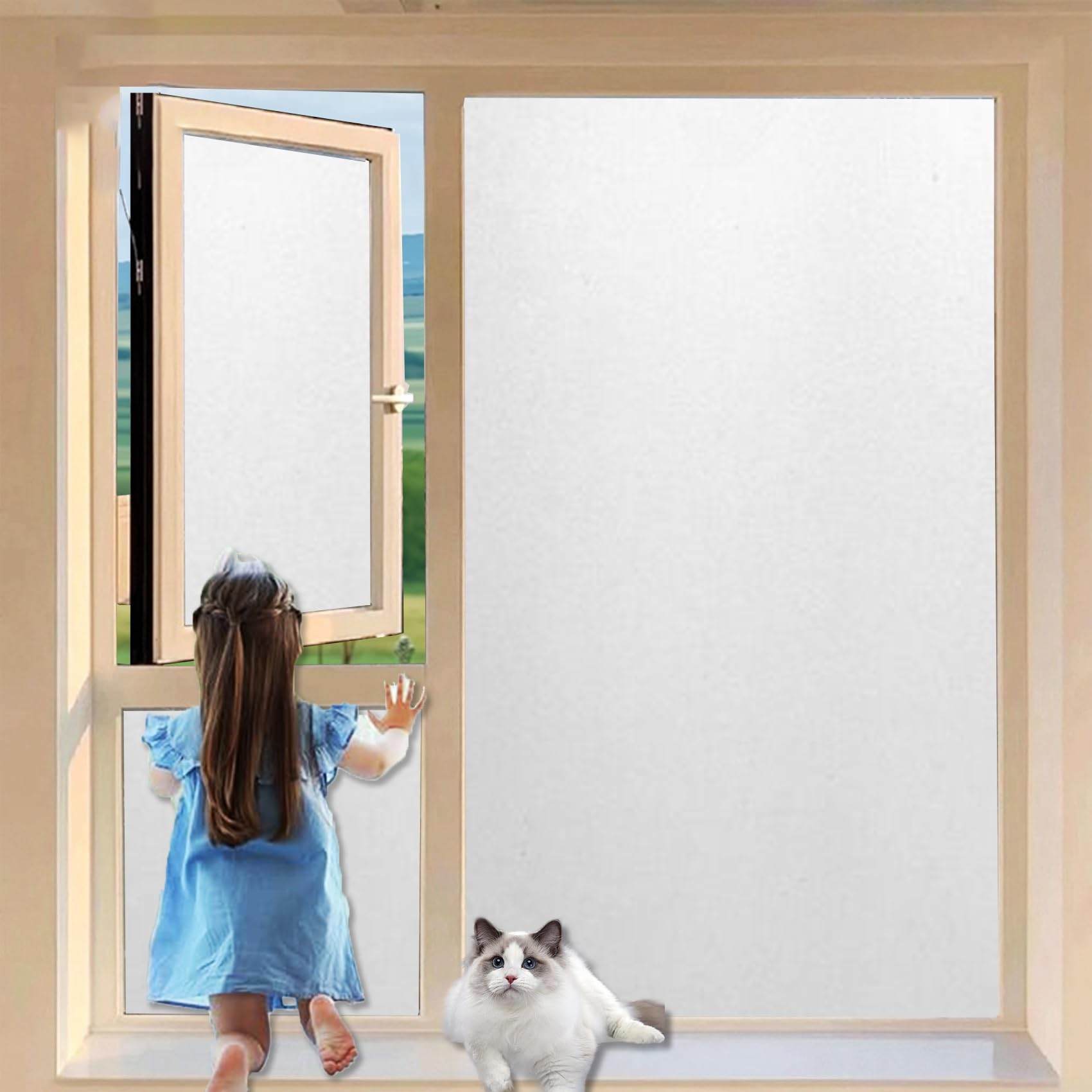 Gqinghua White Frosted Window Film Privacy Stripe 90 X 110 Cm, No Glue Window Sticker, Privacy, Opaque, Uv Protection, Static Cling, Day Light Blocker Office Privacy Film, For Office,