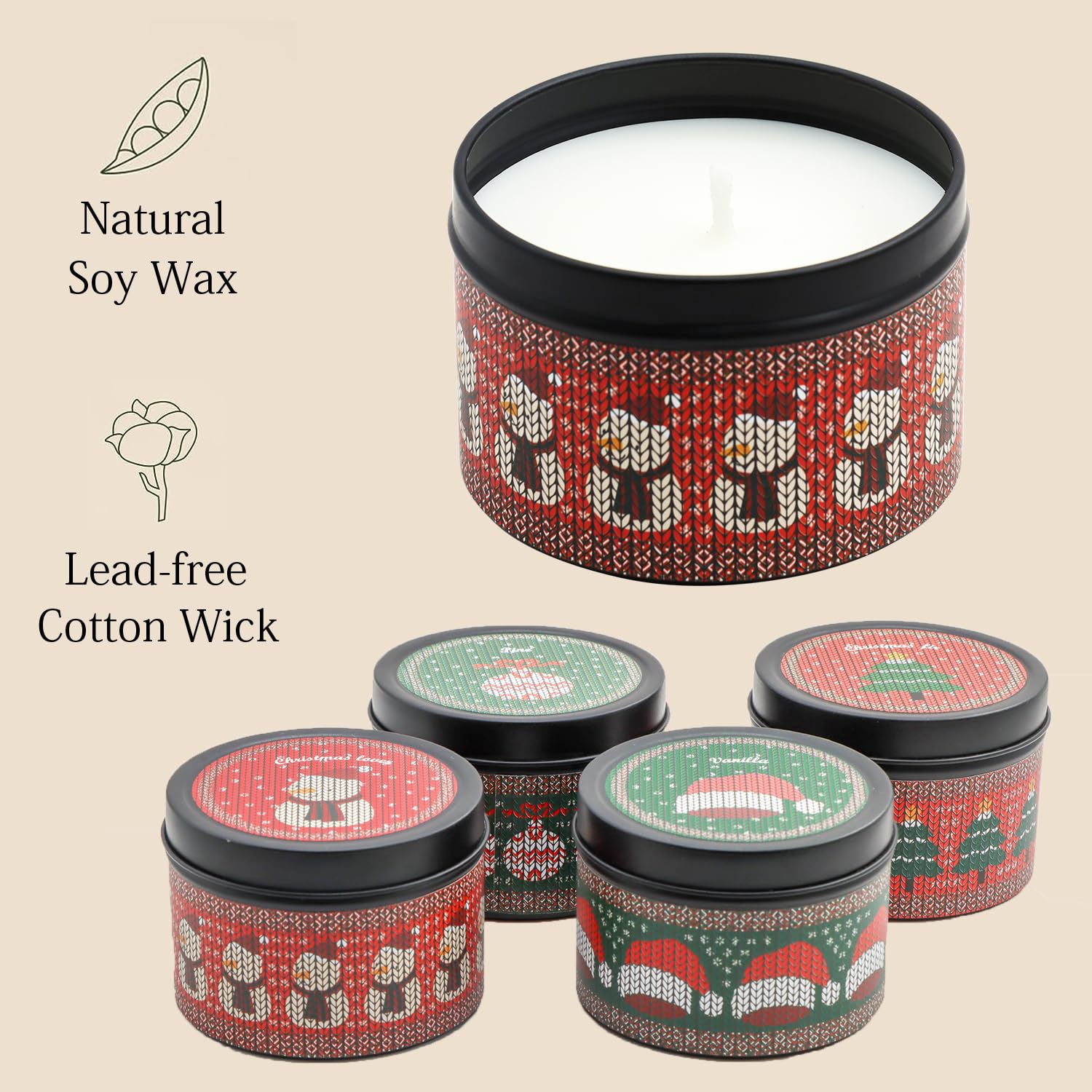 Velas de Navidad, regalos de Navidad para mujeres, juego de velas perfumadas, velas de aromaterapia de cera de soja natural para el hogar (4 unidades)
