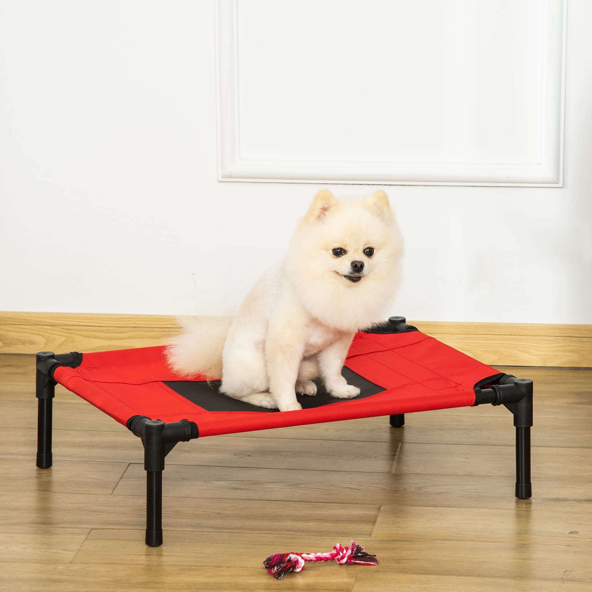 PawHut Cuccia Estiva Brandina per Cani da Esterno e da Interno, Lettino per Animali Domestici Rosso 61x46x18cm