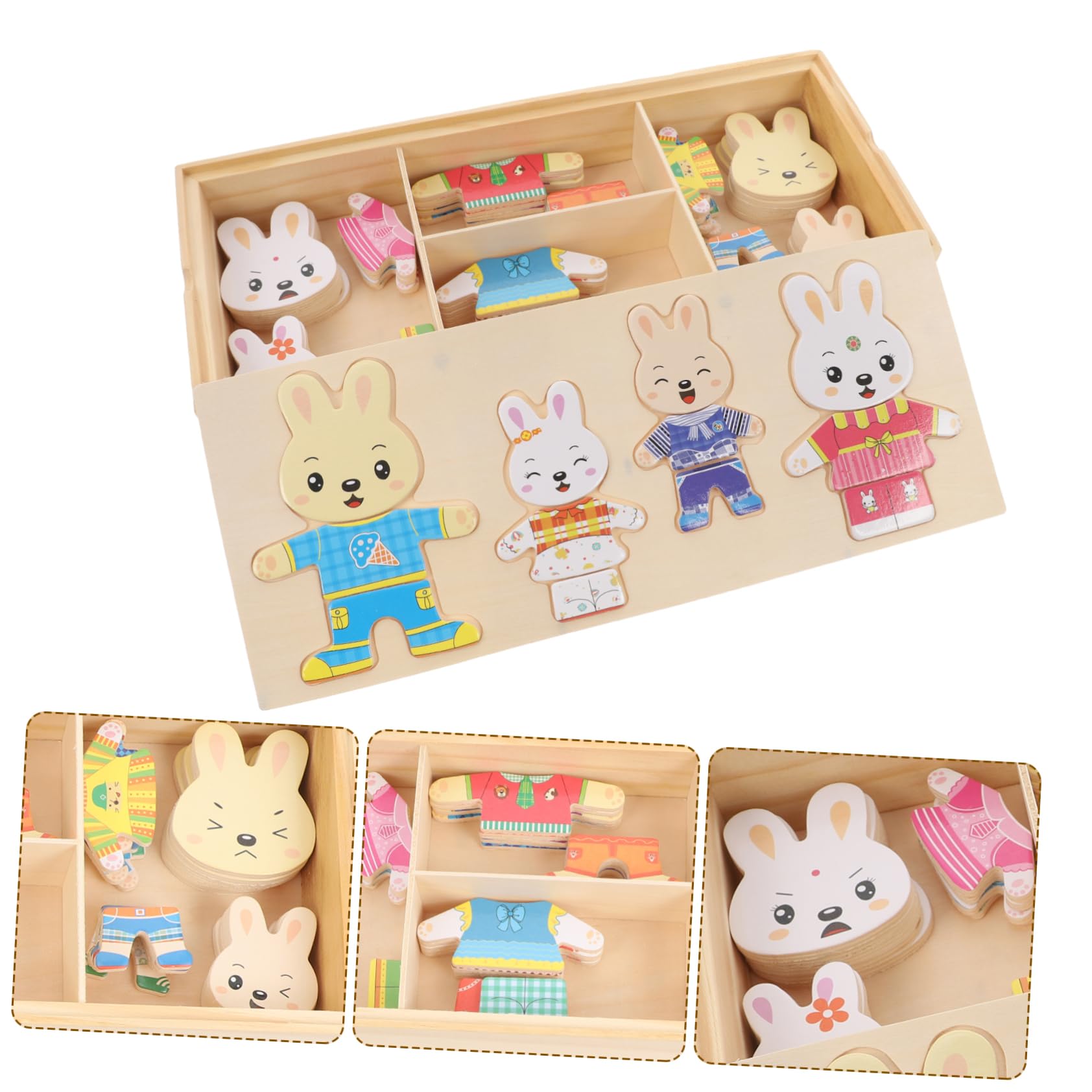 Beaupretty Rompecabezas De Animales De Madera para Niños, Pequeño, Educativo, Cambio De Ropa De Conejito, Desarrollo Motor, Juego Interactivo para Aprendizaje y Diversión,