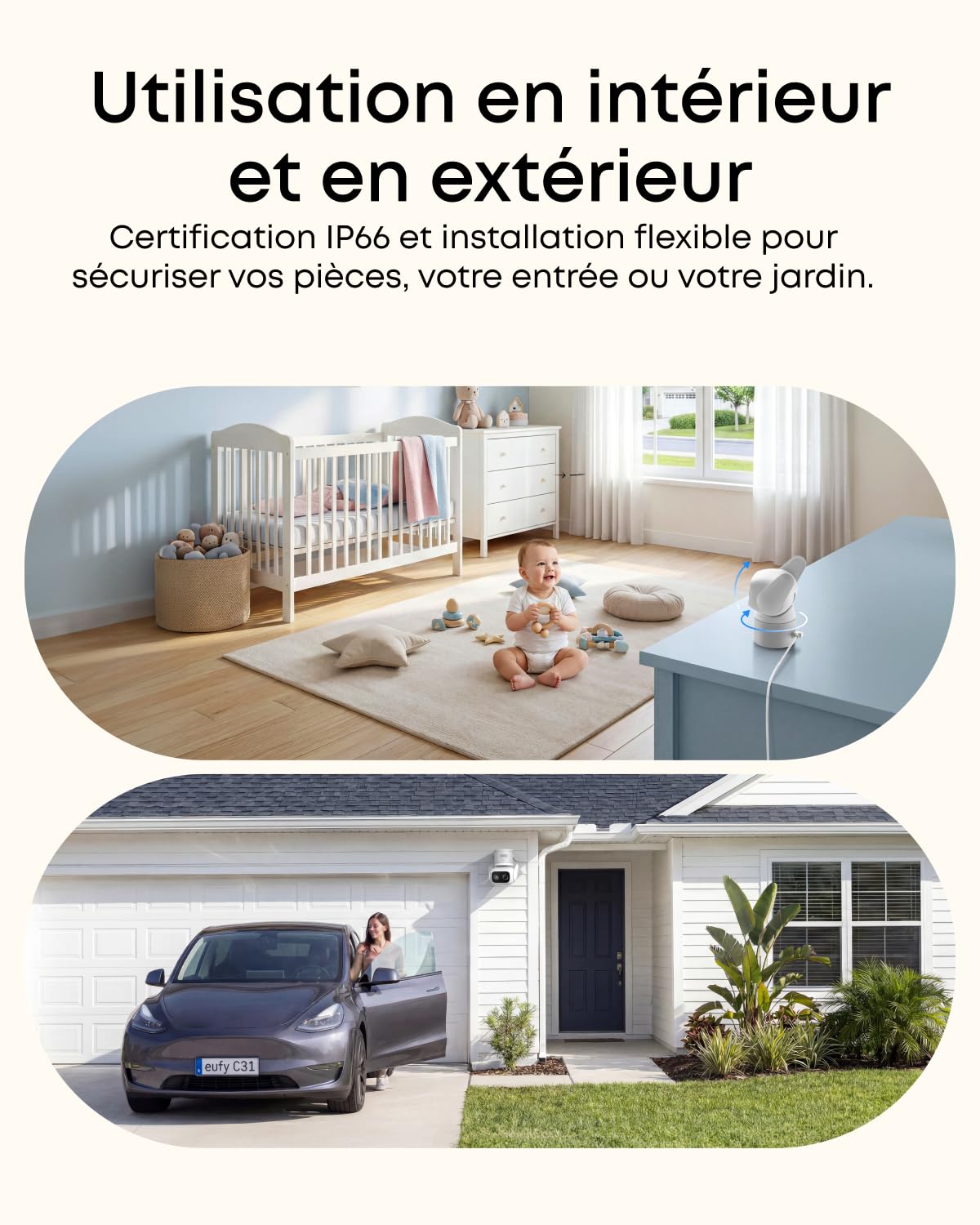 Caméra Filaire eufy C31, caméra extérieure et intérieure 360°, Panorama et Inclinaison, Double antenne, Vision Nocturne Couleur, Stockage Local, sans abonnement, détection IA, Enregistrement continu
