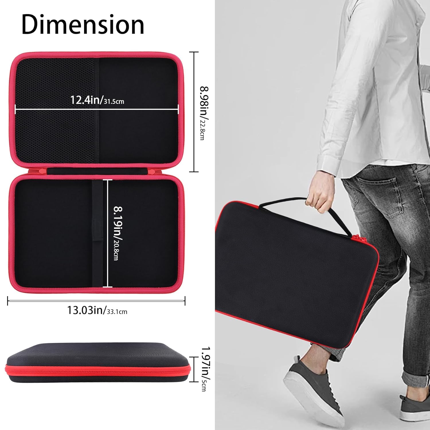 co2CREA Carrying Case Compatible with 8BitDo All-Button Arcade Controller (Black Case + Red Zipper)