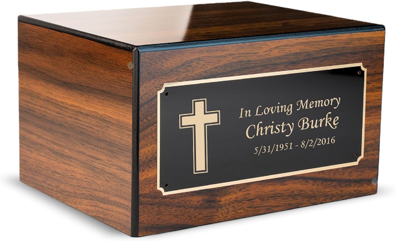 GetUrns Heritage Adult Walnut Cremation Urn Box For Human Ashes I Simple Cross Custom Engraved Wooden Urns for Male and Female I 213lbs