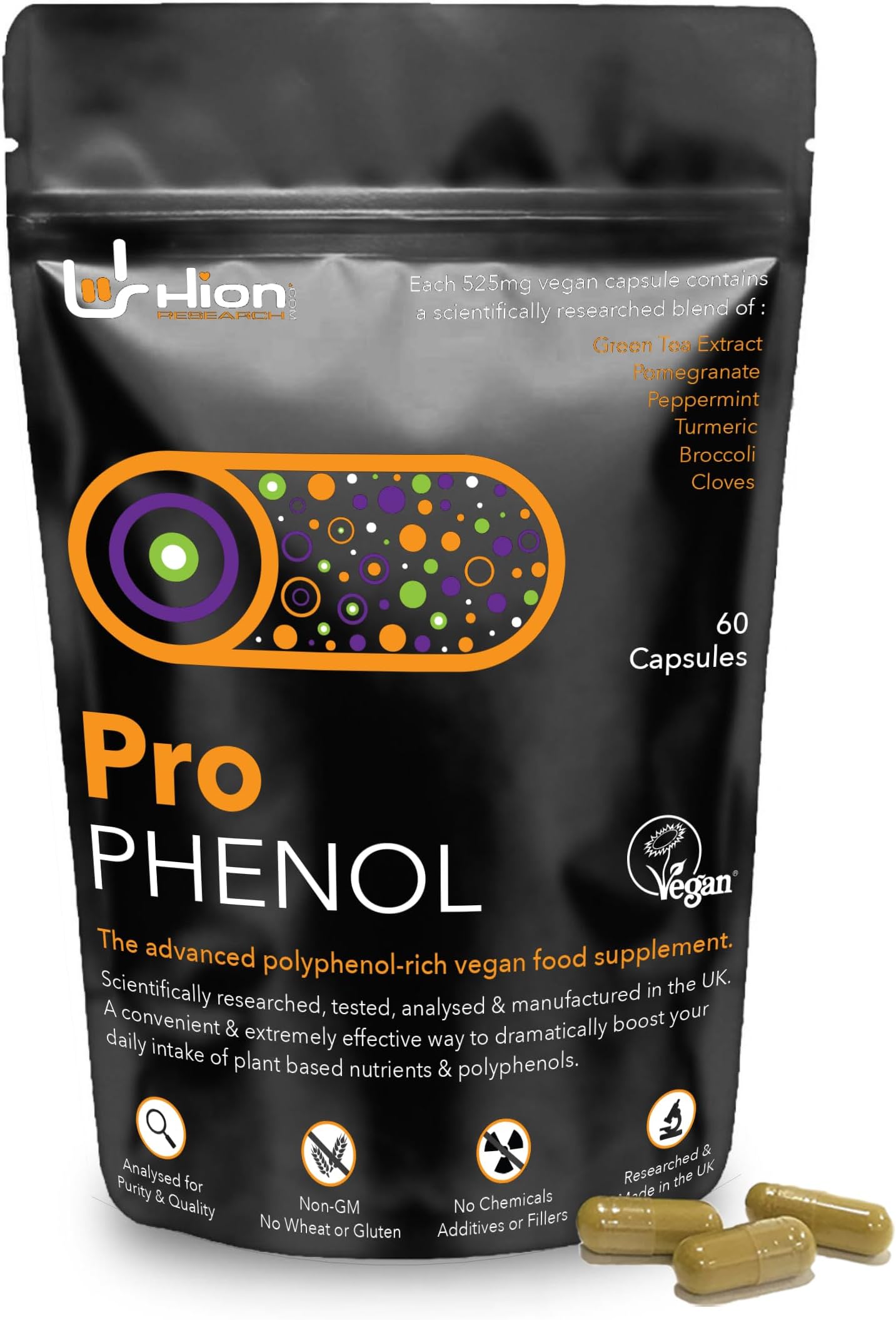– Hion Pro Phenol - 60 Capsules | 1 Month Supply | - The #1 Polyphenol, 100% Vegan Food Supplement