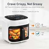 7.4QT Glass Air Fryer with Glass Basket, White, Visible Window Lid, Digital Control, 360° Air Circulation, Oil-Free Cooking & Baking, Nonstick, Dishwasher Safe Easy Clean — image 7