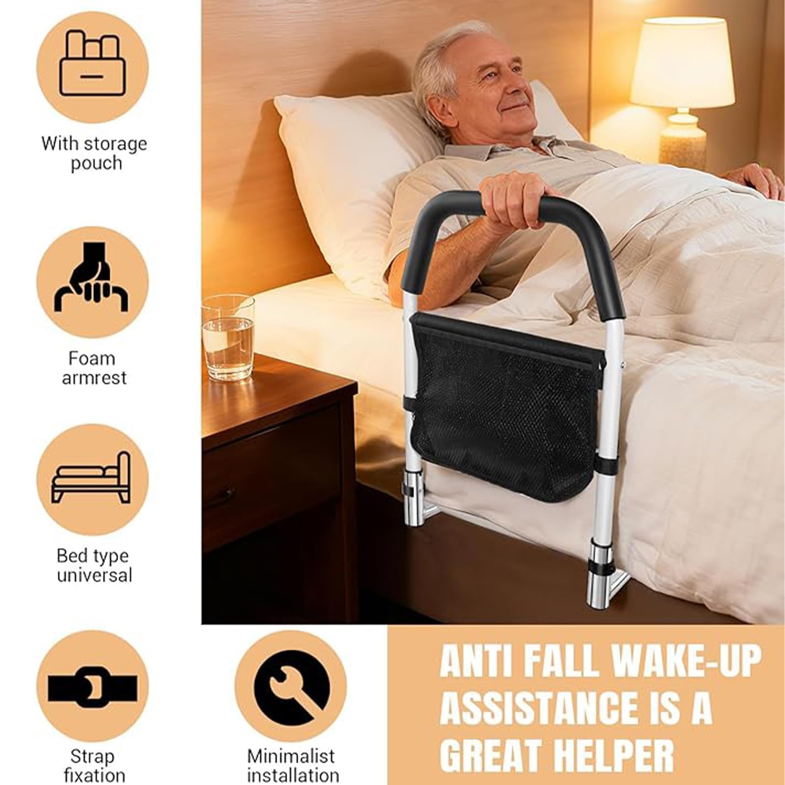 Guida di supporto per letto, maniglia di supporto di sicurezza regolabile, accessorio per prevenzione delle cadute per assistenza domiciliare, assistenza agli anziani, supporto per il sonno