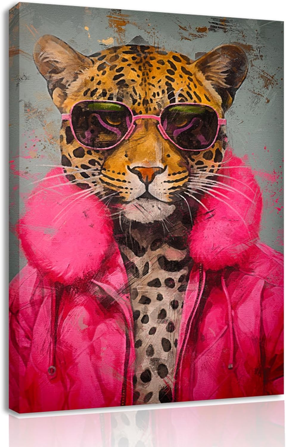 Funky Animals Wall Art Trendy Tiger Posters and Print Maximalist Eclectic Fashionista Leopard Wall Decor Painting for Bathroom Living room Decor (WE000016-1, 12.00L x 18.00W, Framed)