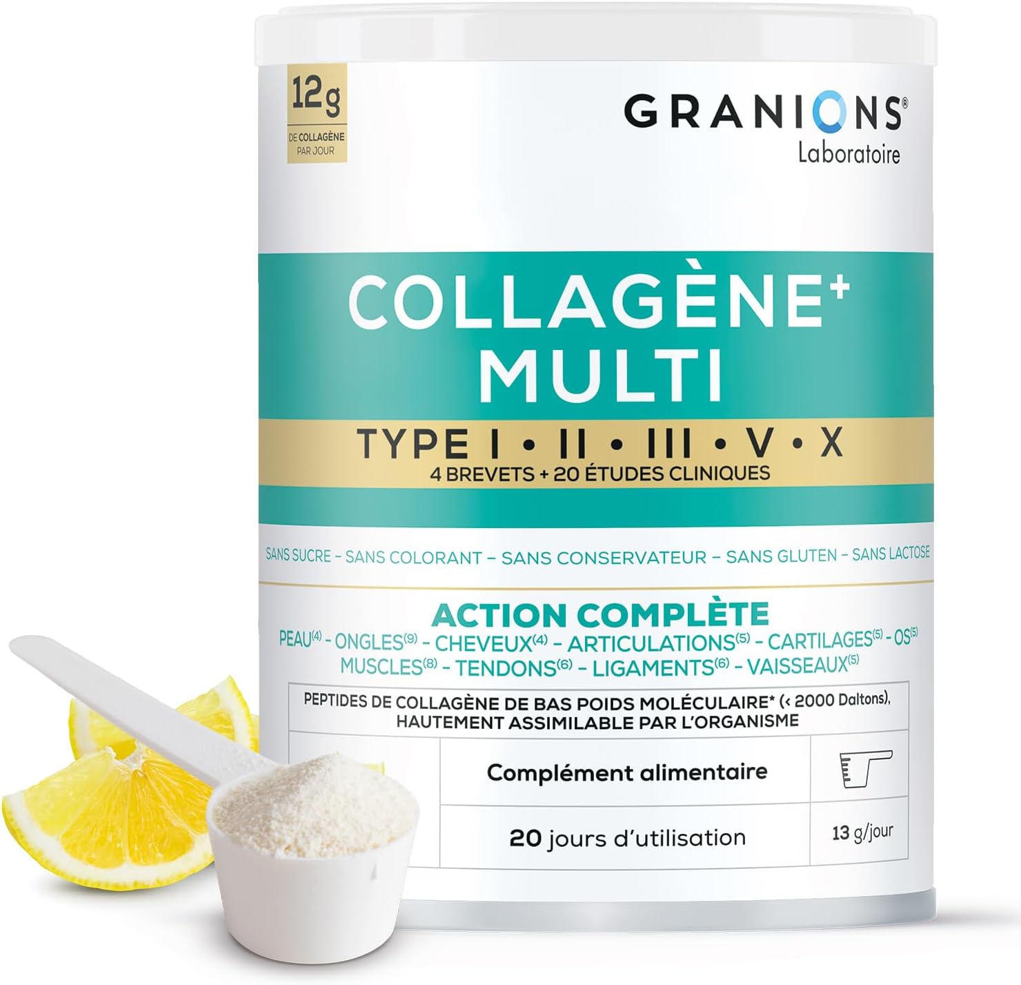 Multi Collagen – 5 Types of Collagen – GRANIONS Collagen No. 1 in Pharmacies – Marine Collagen Powder – Marine Collagen + Vitamin C – 20 Clinical Studies – Lemon Flavour – Collagen Powder 260g