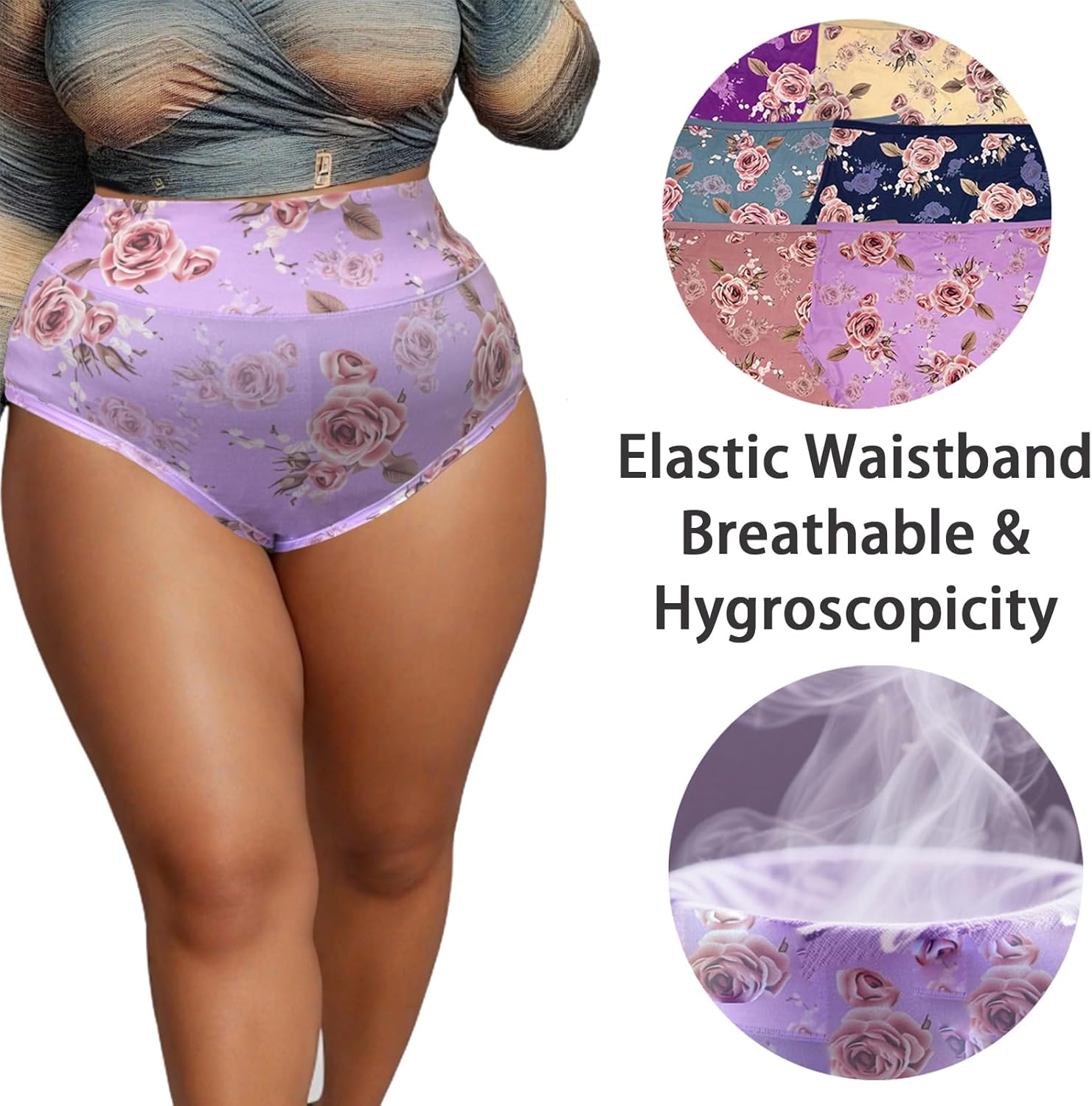 Women’s Plus Size Underwear XL-5XL 6 Pack Ladies Panties Briefs High Waist Floral Panty Undies for Women - Image 2