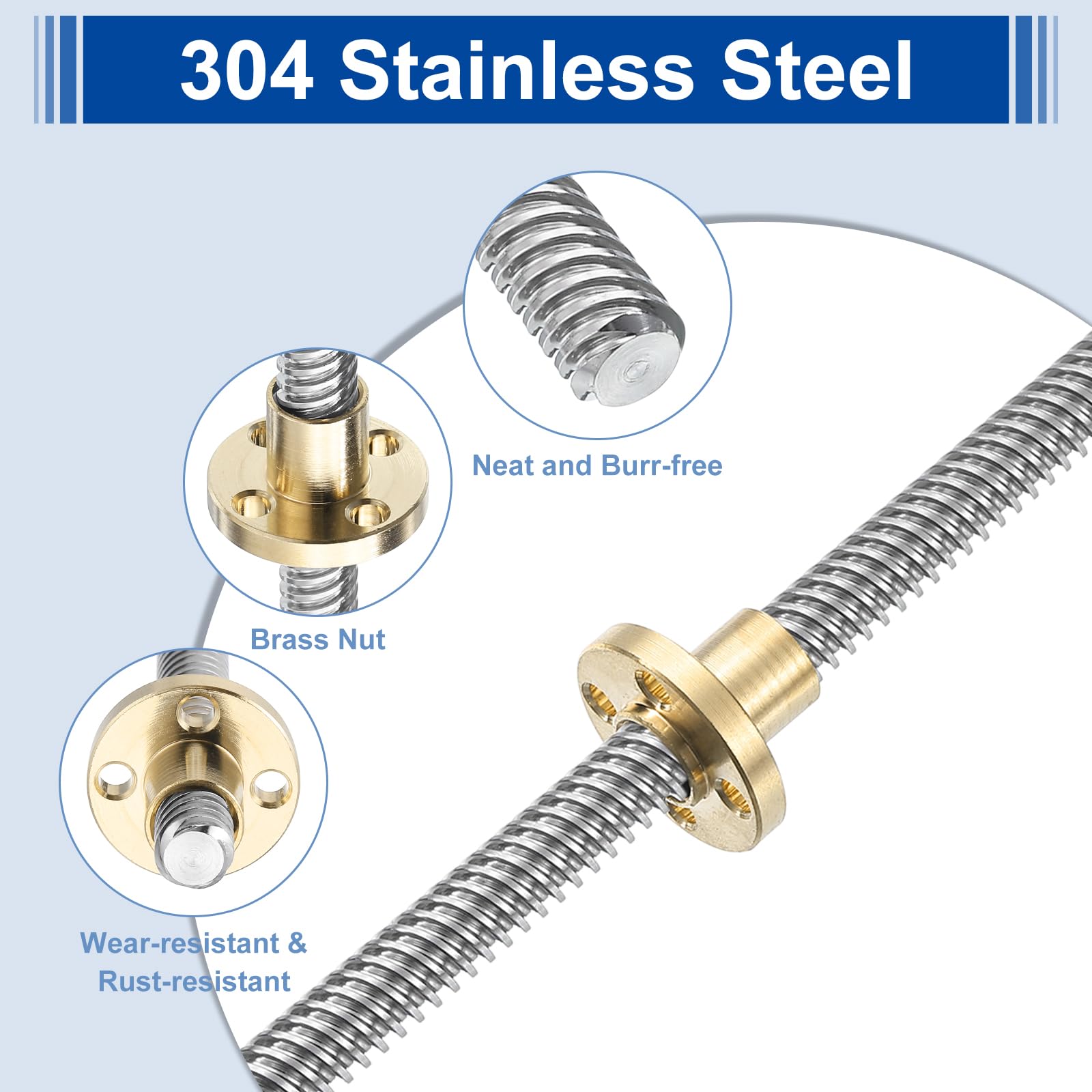 uxcell 1Pcs 100mm Tr8x4 Lead Screw with Brass Nut (Acme Thread