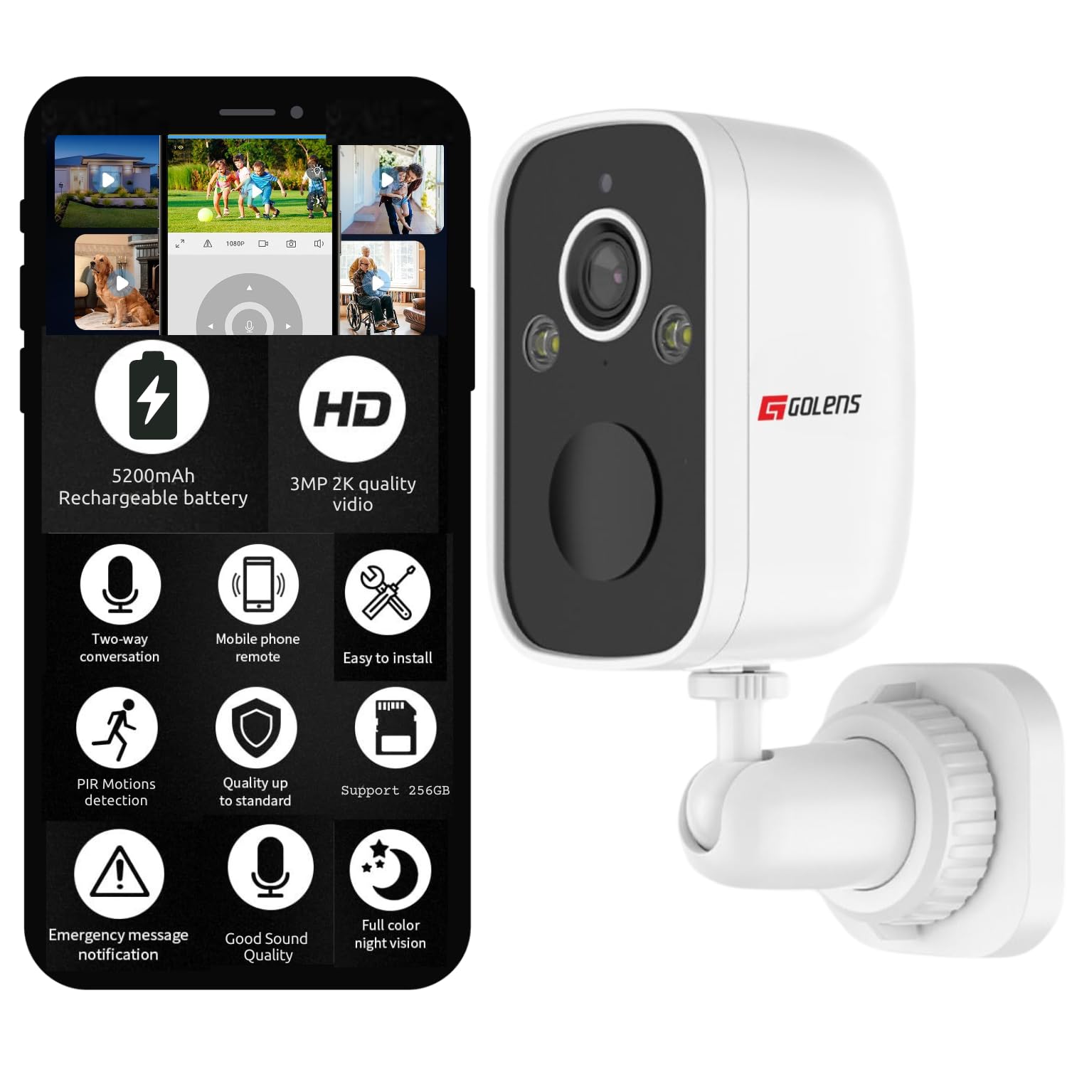 Golens 2K 5200mAh Rechargeable Battery WiFi CCTV Camera for Home Outdoor Waterproof | 2-Way Audio | Colored Night Vision | Motion Detection | Sound and Light Alarm | Heavy Duty WiFi Camera (B0DFCSBGF5) Amazon Price History, Amazon Price Tracker