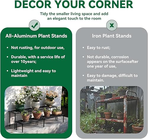 Miniatura 7 de Soporte de metal para plantas, soporte de aluminio inoxidable para macetas, estantería de exhibición resistente para patio, balcón, jardín, sala de