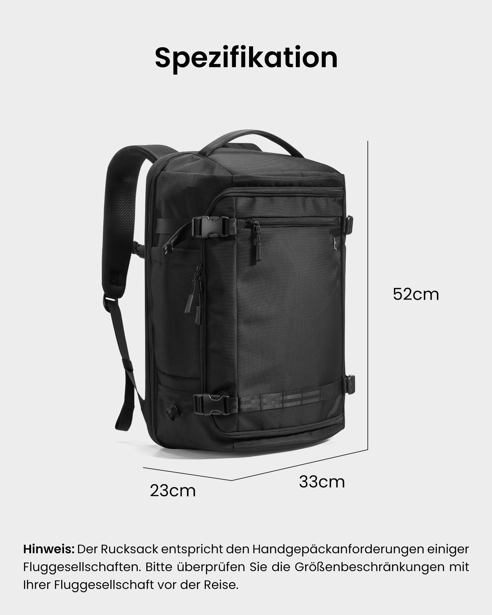 tomtoc 38L Reiserucksack, TSA Freundlich Handgepäck Rucksack Travel Backpack für 15,6-17,3 Zoll Laptop, Flug Genehmigt Rucksack Wasserdicht Reiserucksack Handgepäck Flugzeug für Reise Weekender Trip