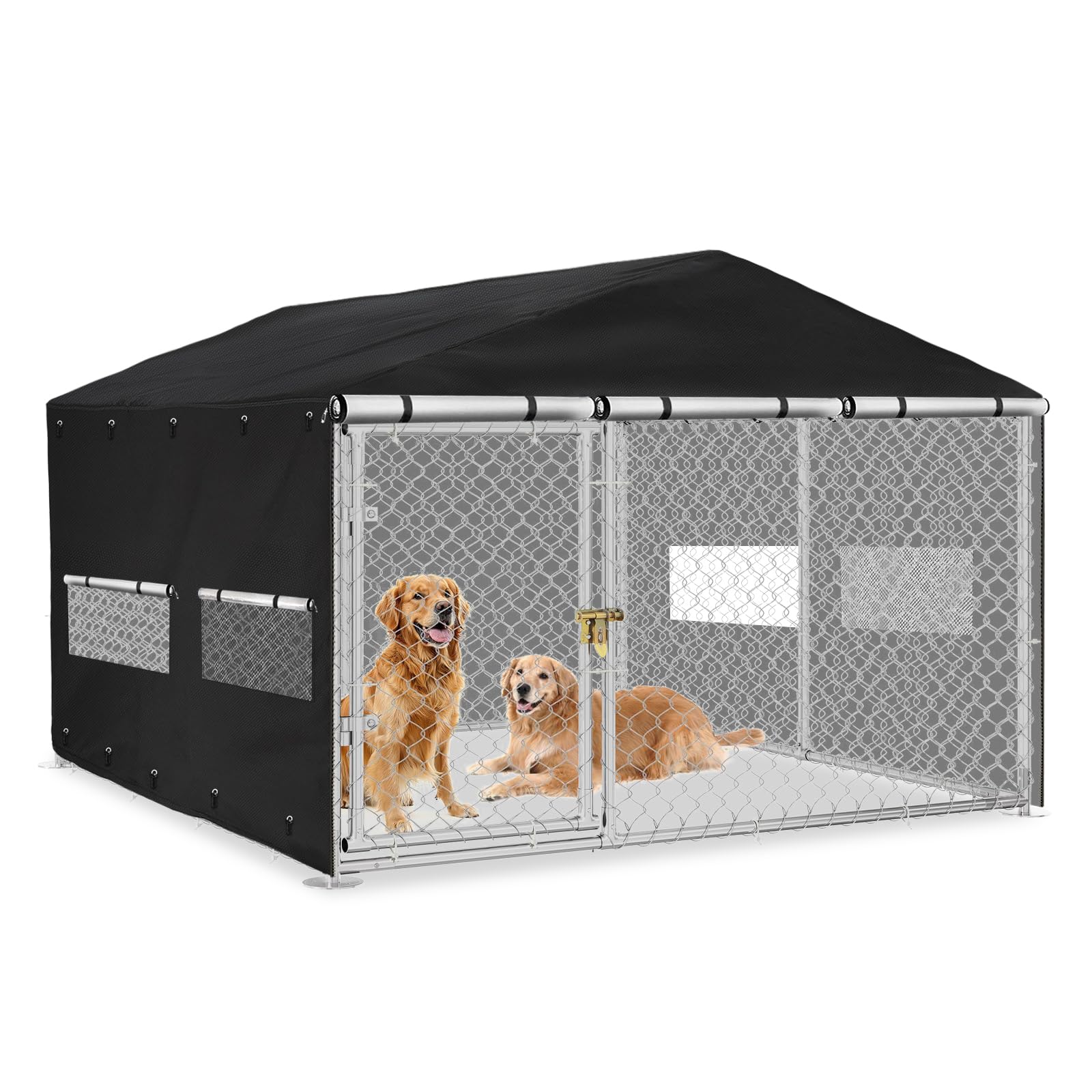 Hundehüttenabdeckung für den Außenbereich, 3 m T x 3 m B x 1,8 m H, vollständige Abdeckung, winddicht, UV-Schutz, mit transparentem PVC-Fenster und atmungsaktivem Netz. Wasserdichte