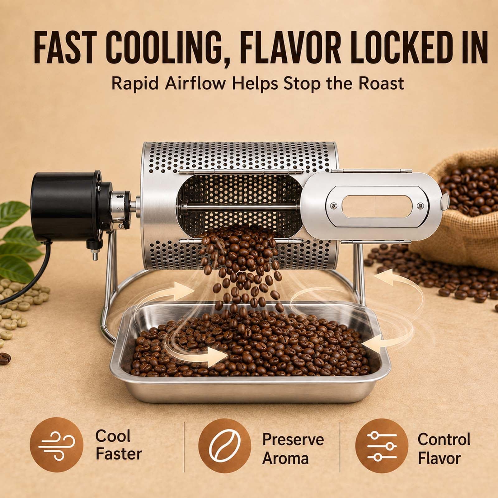 Tostatrice per Caffè Domestica Fai-da-Te, Tamburo in Acciaio Inox 304