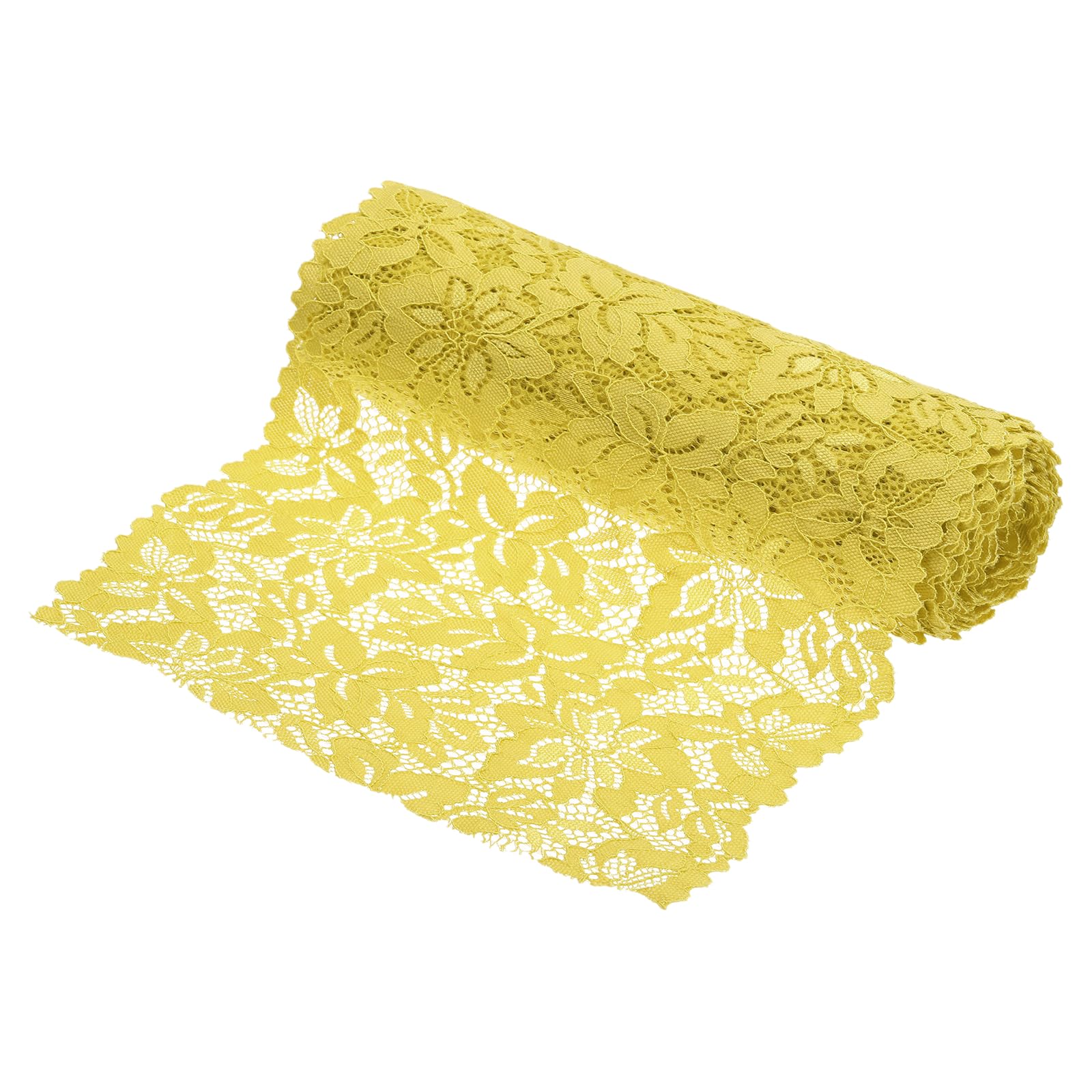 sourcing map 8.5 Inch Wide 3 Yard Lace Ribbon Floral Pattern Yellow Lace Trim Ribbon Spandex and Nylon Lace Trim for Sewing Making, DIY Crafts, Gift Wrapping, Wedding Decor
