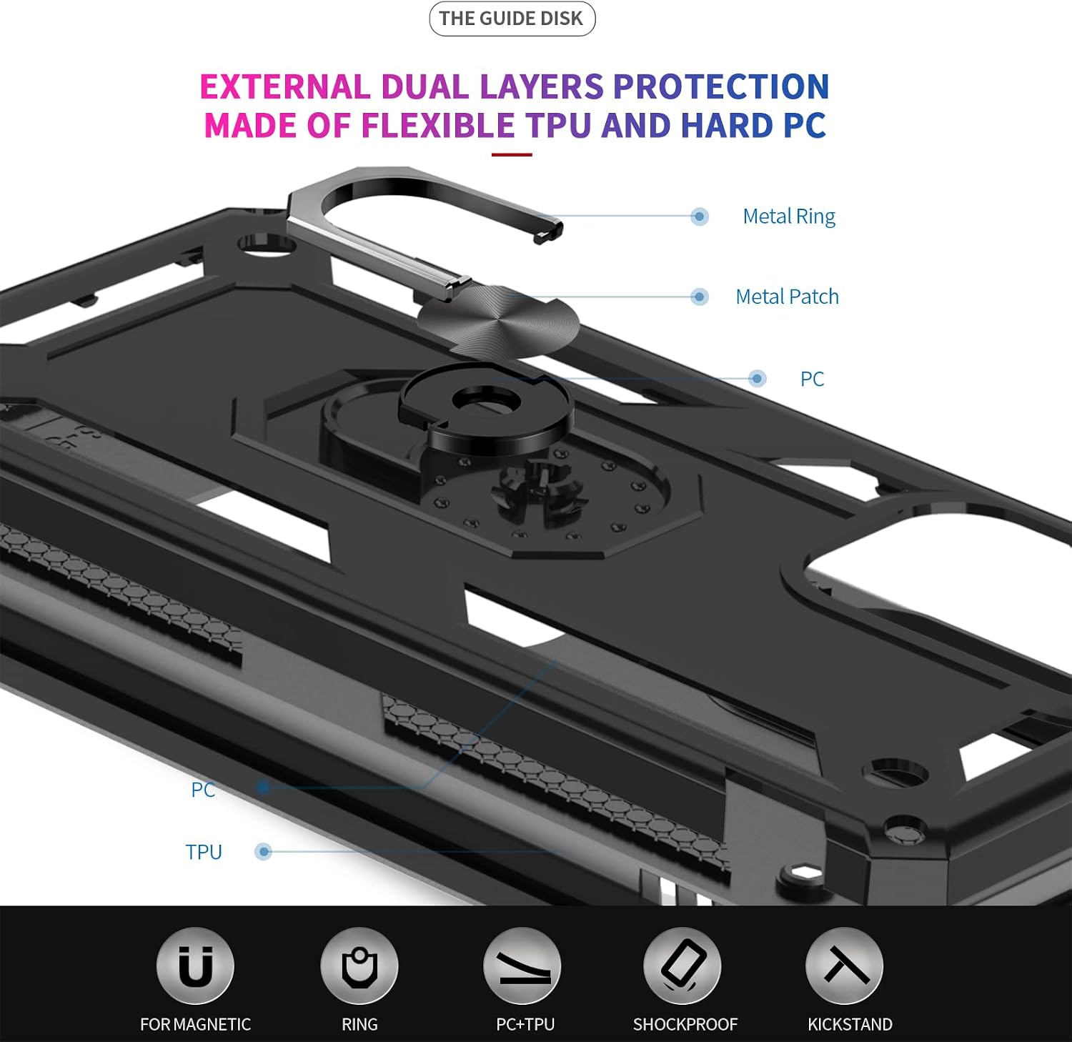 LeYi for Galaxy A53 5G Case with [2 Pack] Screen Protectors, A53 5G Case [Military-Grade] Shockproof Protective Case, Samsung Galaxy A53 Ring Kickstand Phone Cover Case for Samsung A53 5G, Black