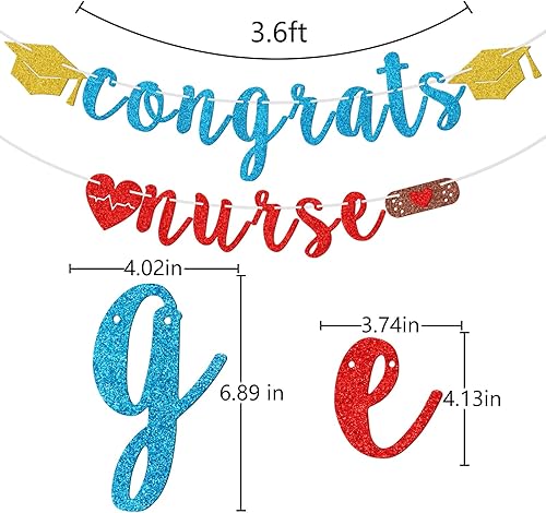 Miniatura 2 de Cartel de felicitaciones con purpurina, decoraciones de fiesta de graduación de enfermera, suministros de fiesta de graduación de enfermería,