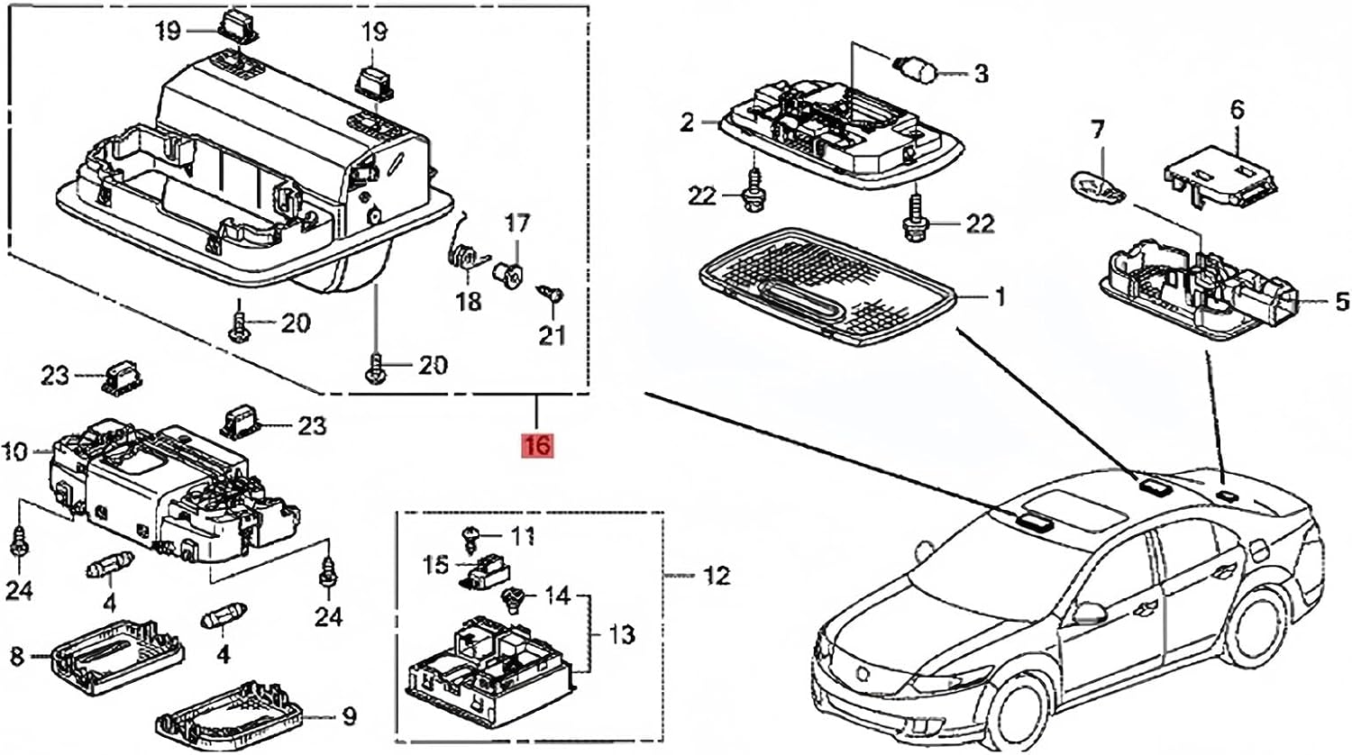 Overhead Console Reading Lamp Compatible with Accord 2008-2013, Replaces OE# 83250-TA0-H01