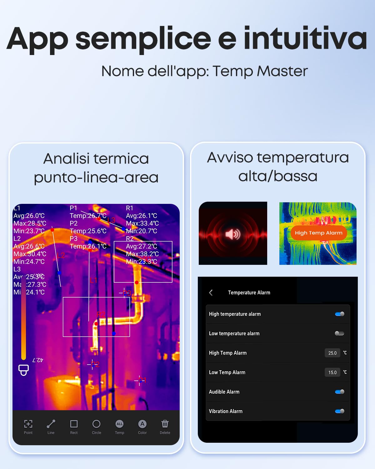 Thermal Master Telecamera termica P1 per iPhone 15/16 e Android a infrarossi con risoluzione Super IR 320 x 240, termocamere ± 2 ℃ precisione controllo casa 15x zoom, Grigio