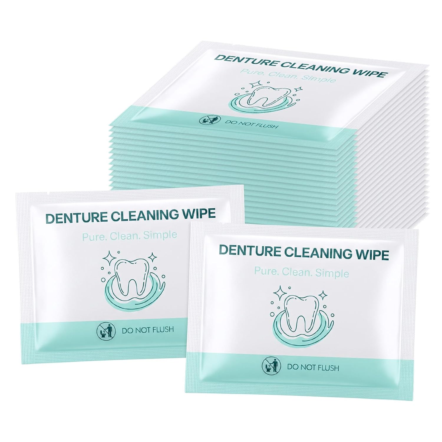 Denture Cleaning Wipes Bulk, Dental Adhesive Remover Teeth Wipes 50 Pack | Disposable Individually Wrapped Travel Tooth Dentures Retainer Cleaner for Adults, Mouth Oral Food Debris Clean