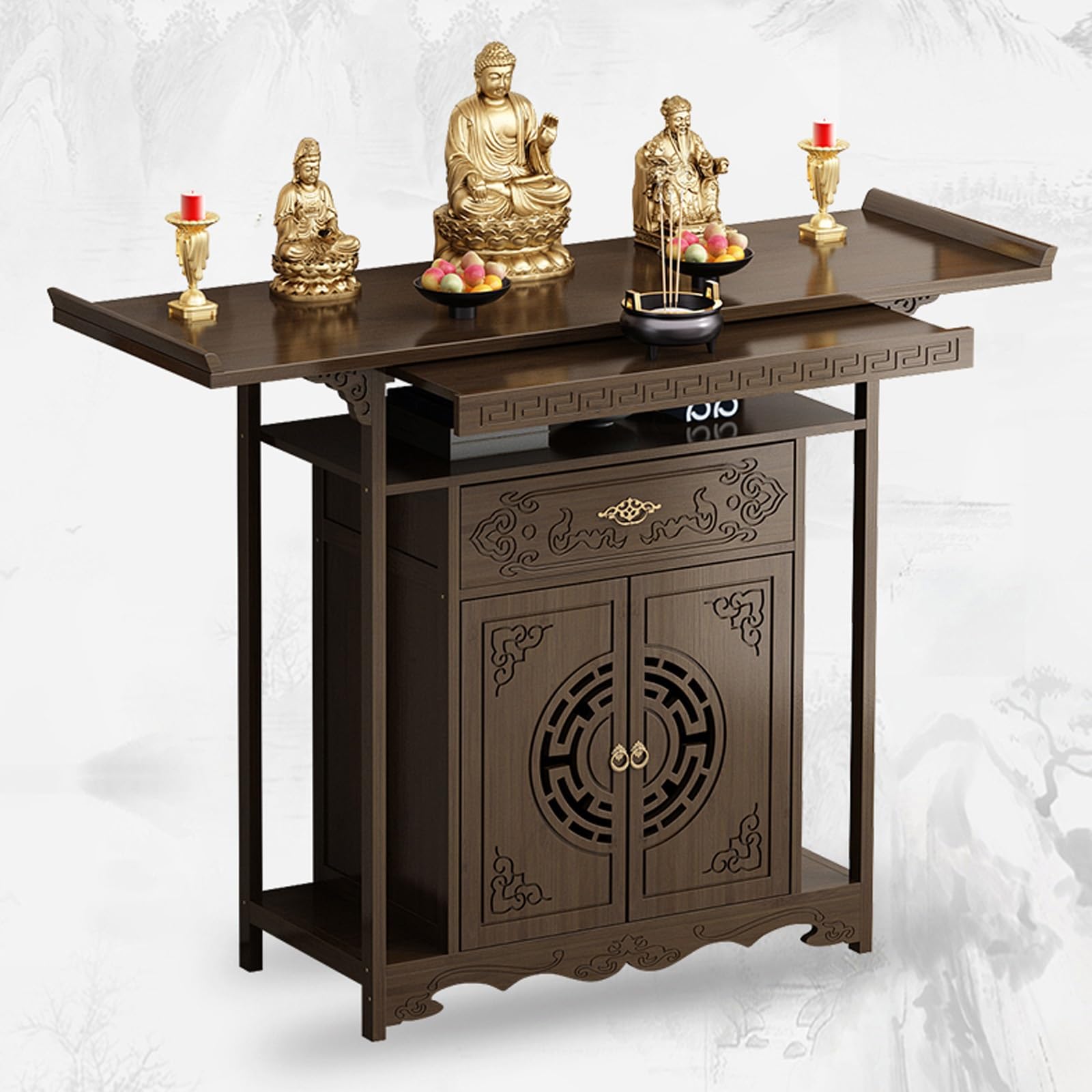 Table d'autel de méditation avec rangement : rangez vos rituels dans ce meuble de prière