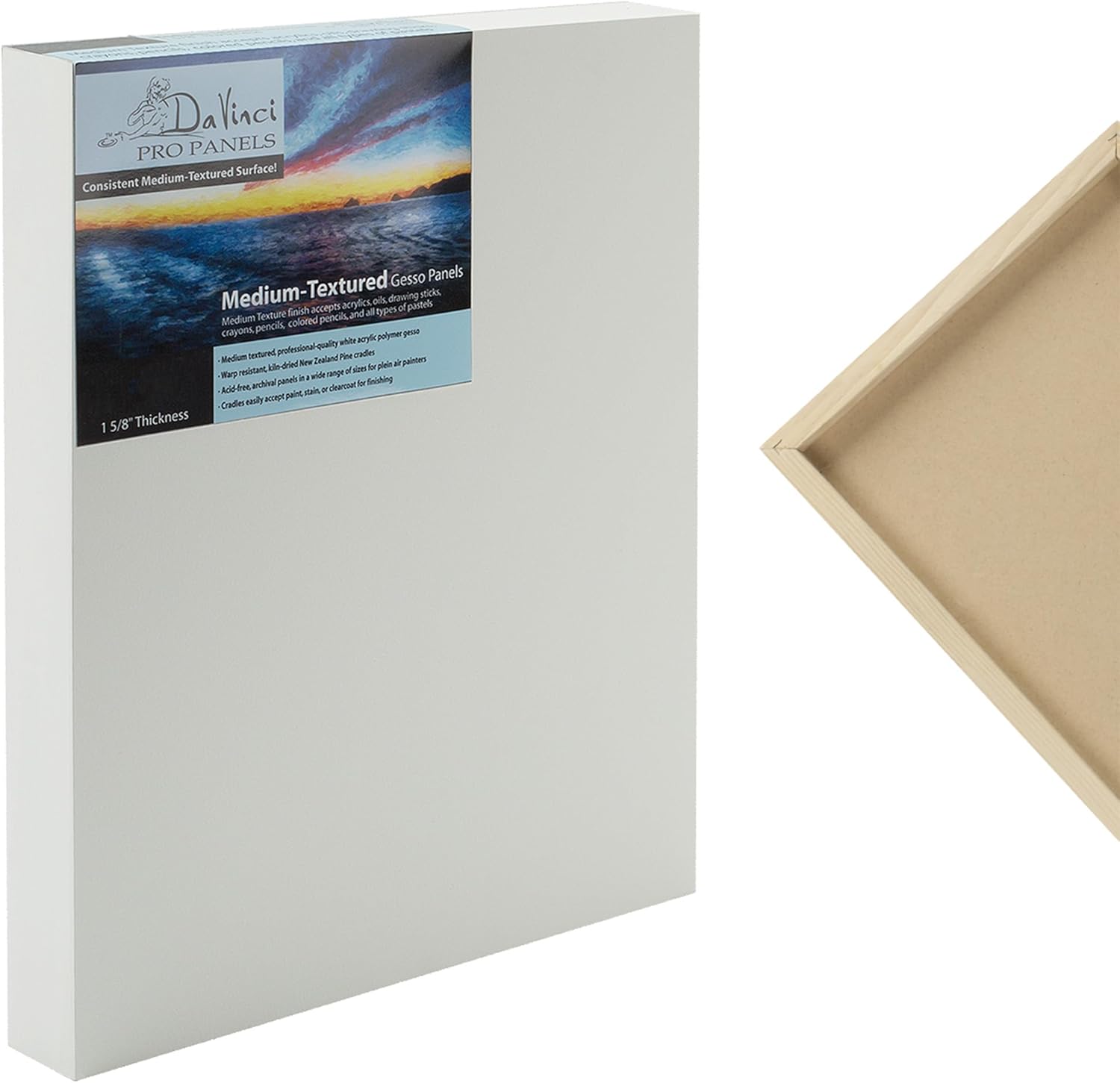 Da Vinci Pro Medium Textured Gesso Panel - 18x18-1-5/8 Depth Wood Panels for Painting - Accepts Mediums Like Canvas - for Oils, Acrylics, Mixed Media, Pastels & Drawing Sticks