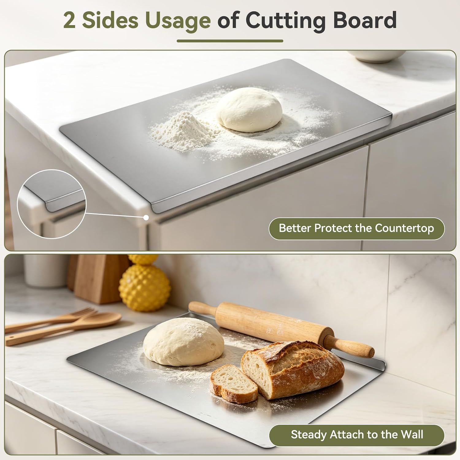 Stainless Steel Cutting Board with Handle, Silver, Metal Kitchen Chopping Board (Small)