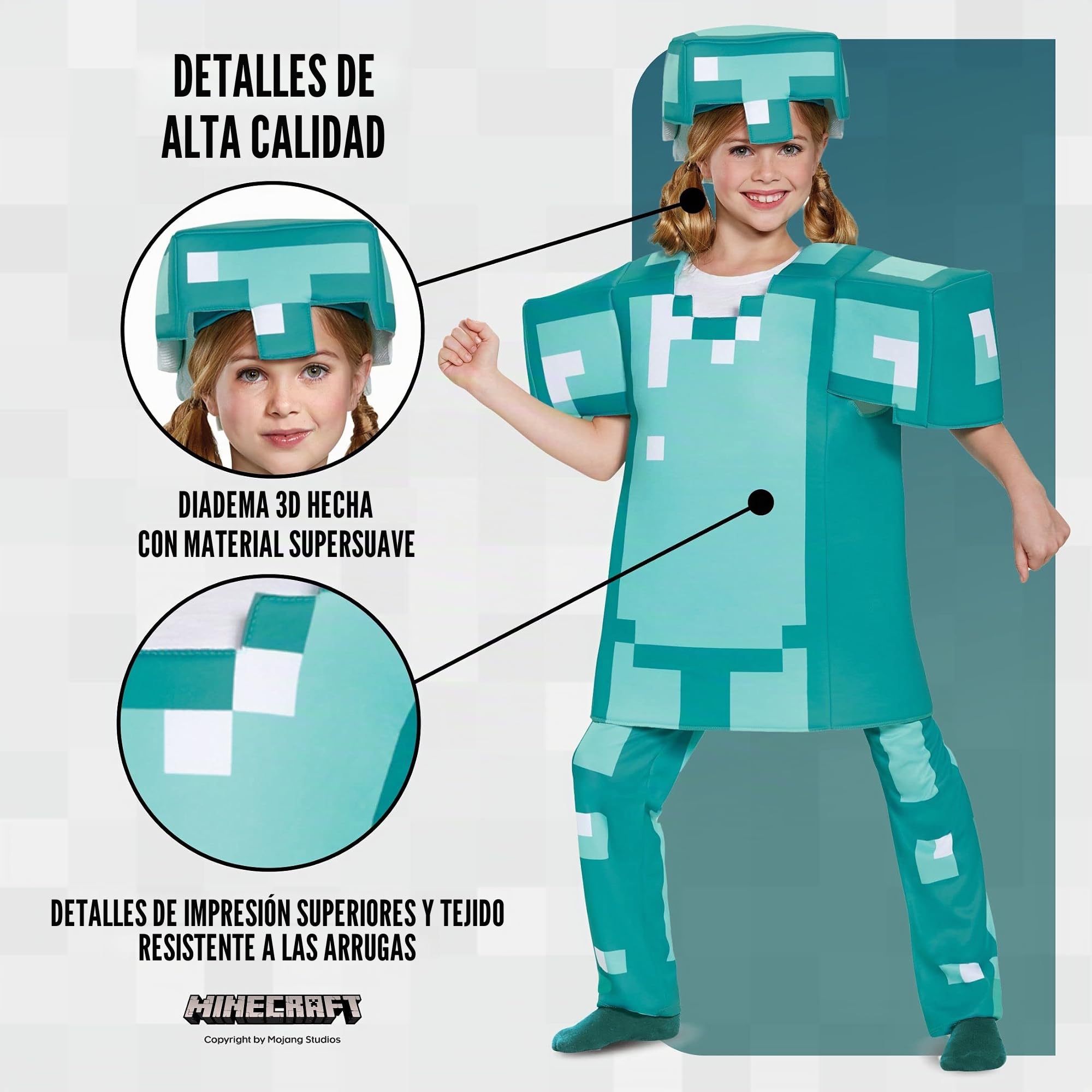 DISGUISE Disfraz oficial de Minecraft de lujo para niños, disfraz de Minecraft con armadura de diamante, disfraz de Halloween, cumpleaños, día mundial del libro para niños