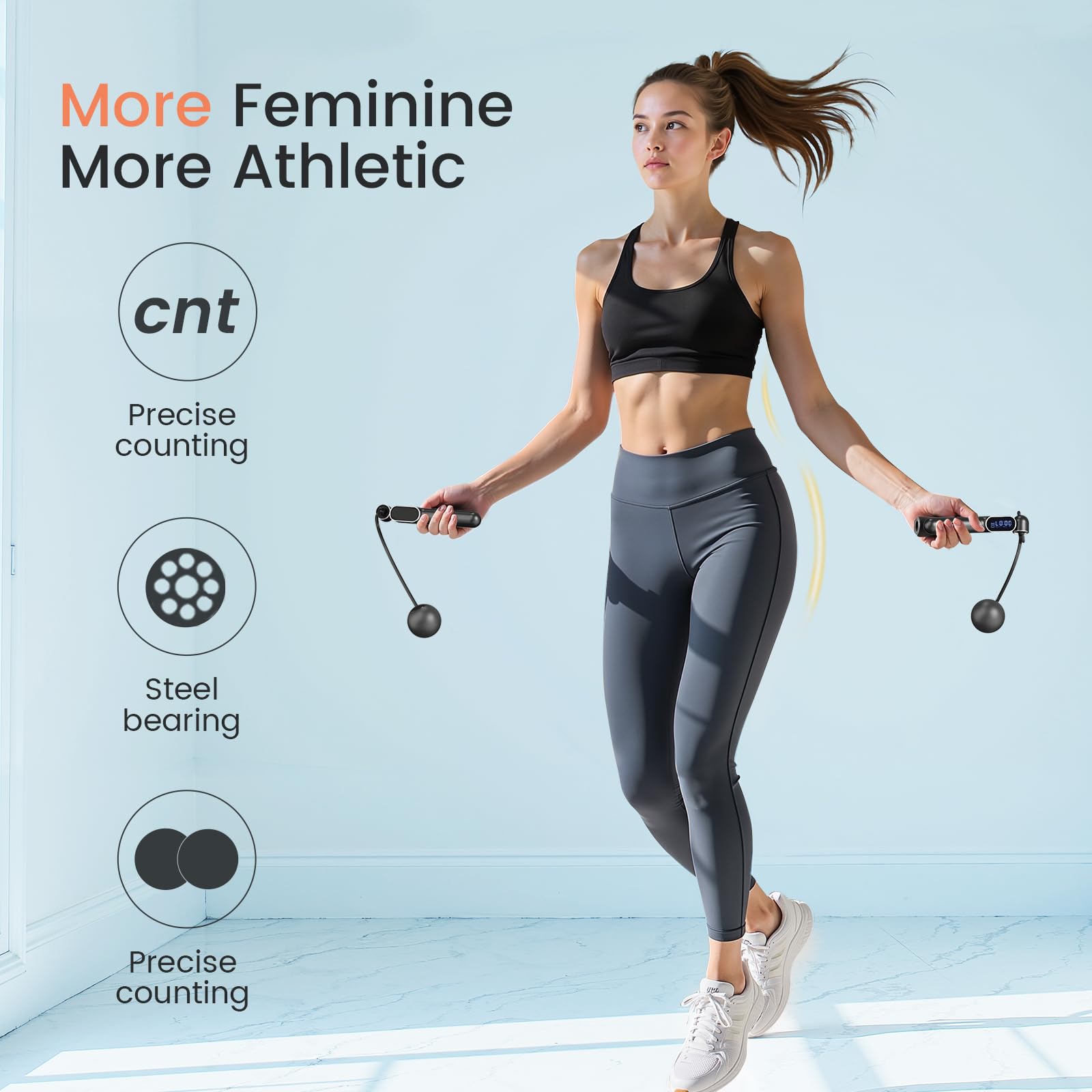 Corde à sauter sans fil avec compteur, corde à sauter lestée 2 en 1 pour enfants, femmes, hommes, cordes à sauter numériques intelligentes réglables pour fitness, entraînement, boxe, entraînement de