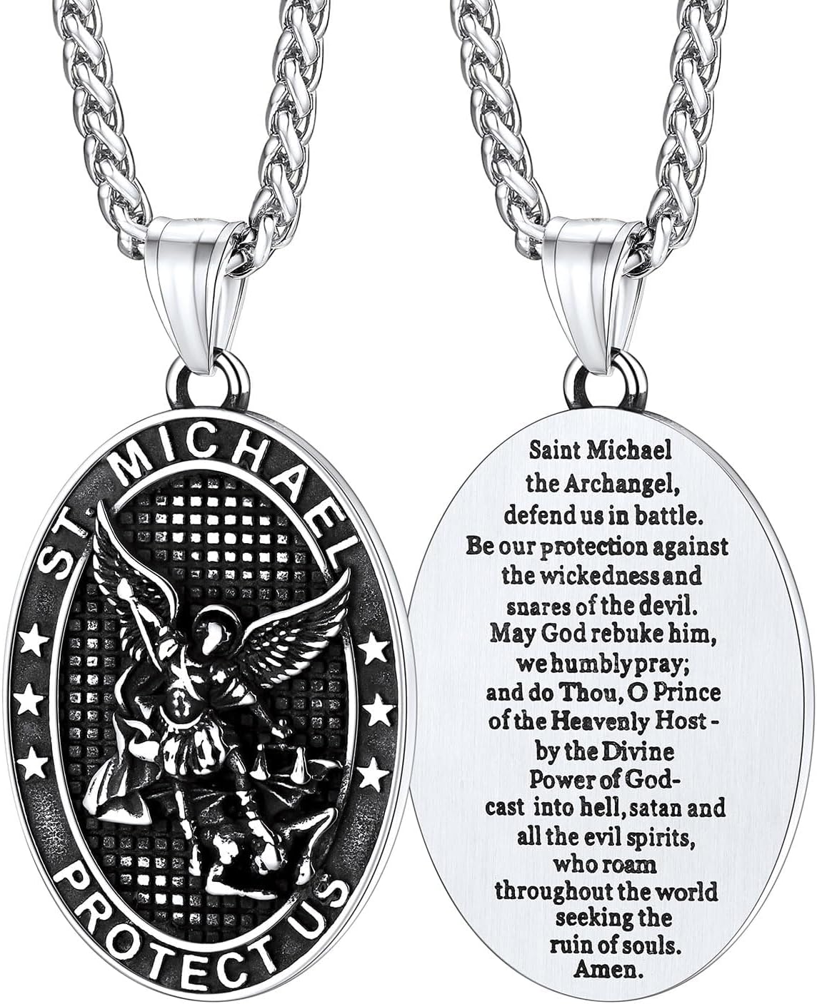 St Michael Medal Necklace for Men, Sturdy Stainless Steel Jewelry, Religious Gift with Delicate Packaging