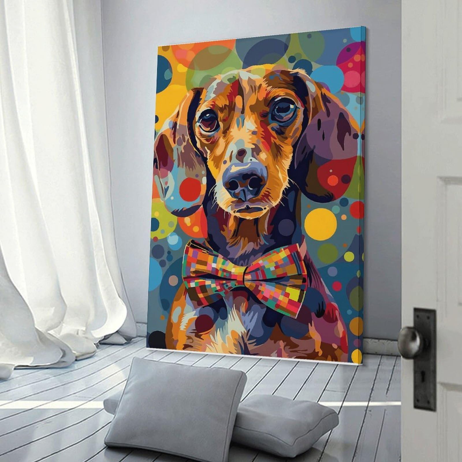 Junmoney Frame-Style-13 Colorful Dachshund Art Print Hanging Wall Art, 20X30inch(50X75cm), For Bedroom Decor, Cosy Corners Or Studios, An Easy Wall Refresh For Bedrooms