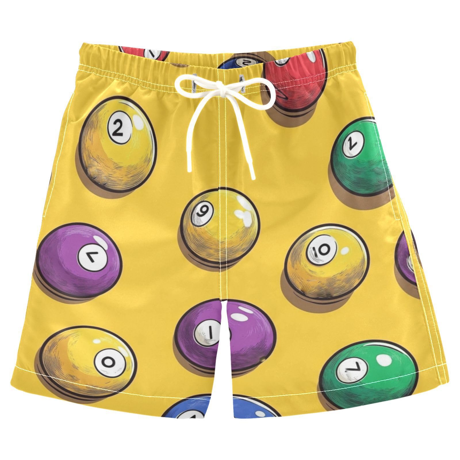 Jucciaco Boys Beach Board Shorts Billiard Yellow Ball Swim Trunk Teen Swimwear