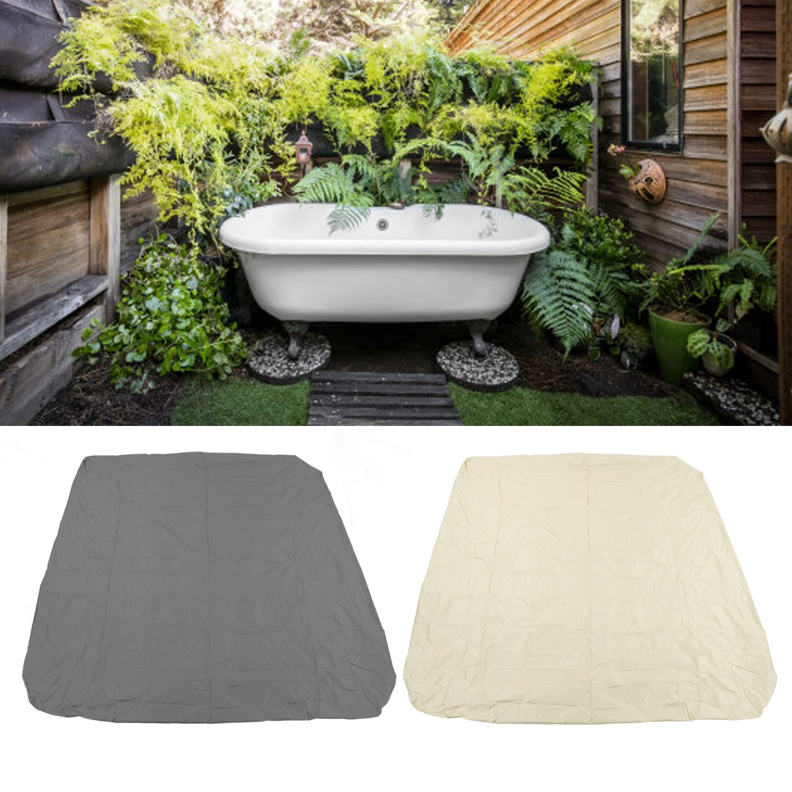 carré, Couverture pour l'extérieur, Housses de Spa, étanches pour, 190% Polyester Enduit argenté, résistant aux intempéries (231 x 231 x 30 cm, Gris 90,9 x 90,9 x 11,8 cm)