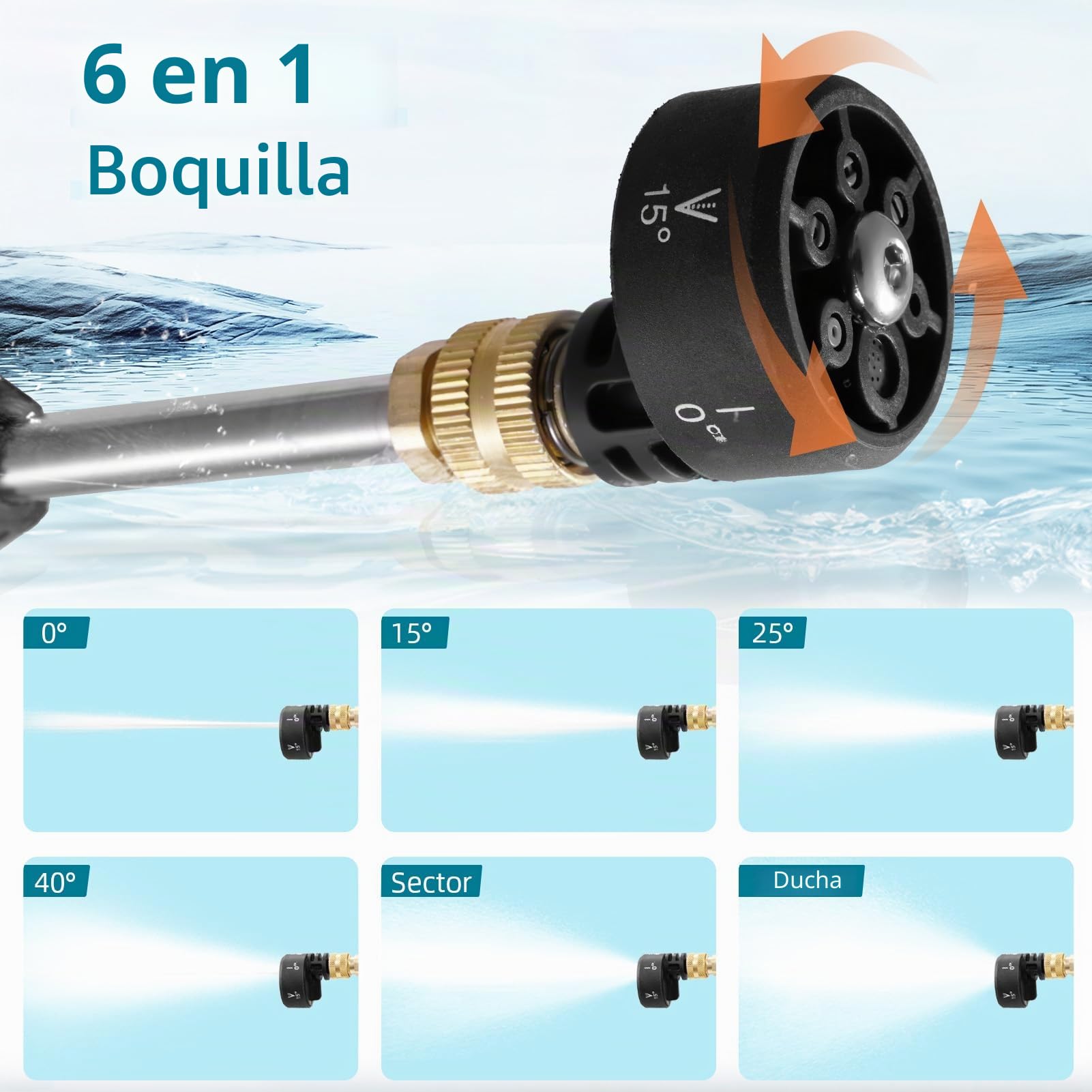 Hidrolimpiadora Inalámbrica,62Bar Hidrolimpiadora de Alta Presión,Portátil Pistola de Agua a Presión con 2×3.0Ah Baterías,Boquilla 6 en 1,Manguera 5m,para Coche Cerca Piso Limpieza Riego