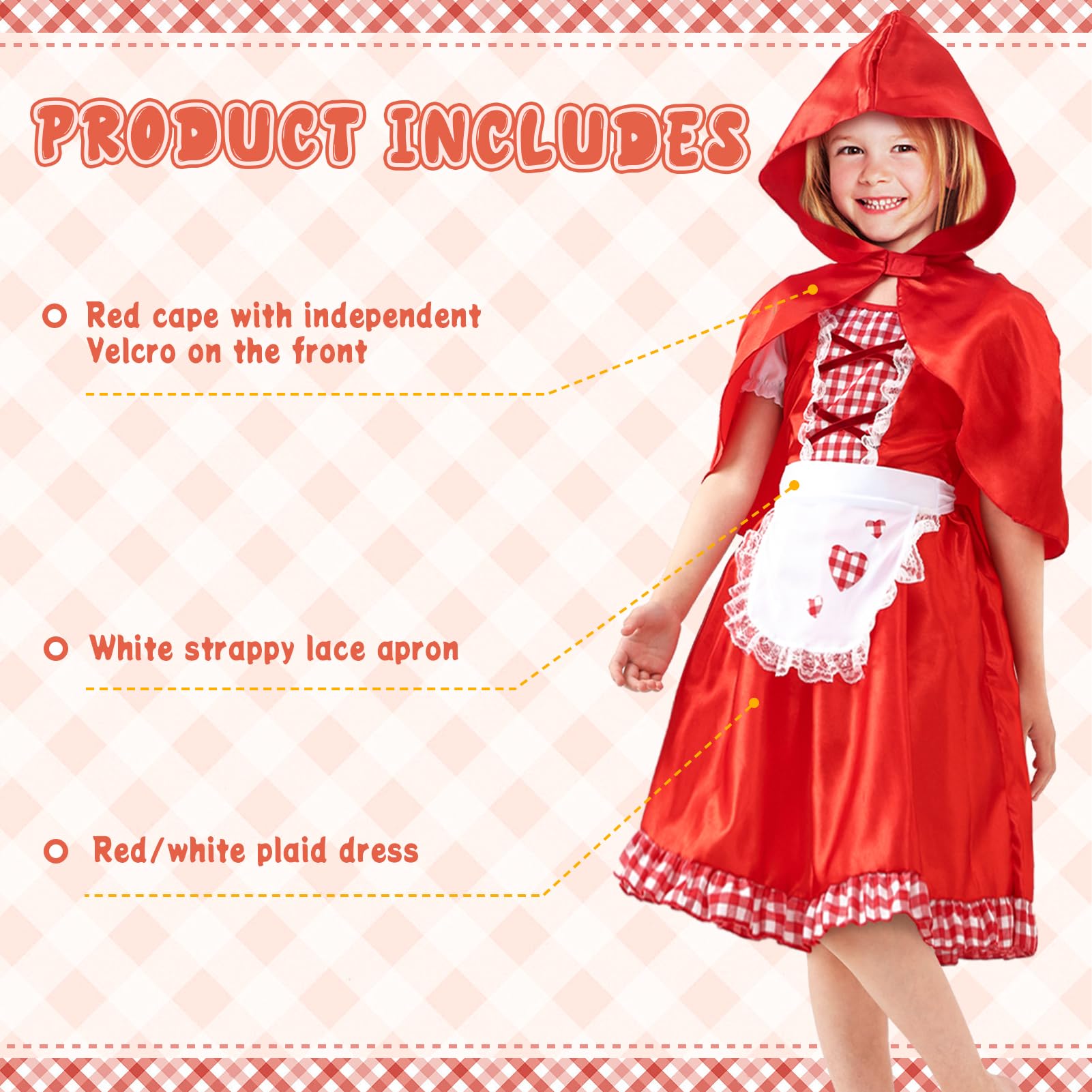 JQMAO Little Red Riding Hood Costume Kids: World Book Day Costumes for Girls - Fancy Dress for Girls (S (3-4 years)) - Image 4