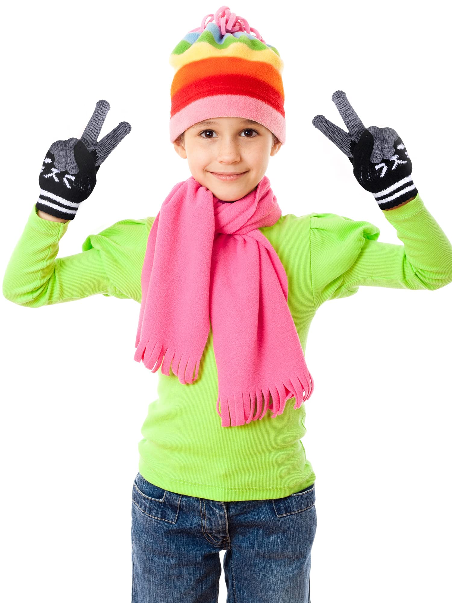 SATINIOR 2 Pares Guantes de Punto para Niños 6-12 Años Guantes de Invierno de Gatos Lindos Guantes Térmicos, Negro y Rosa