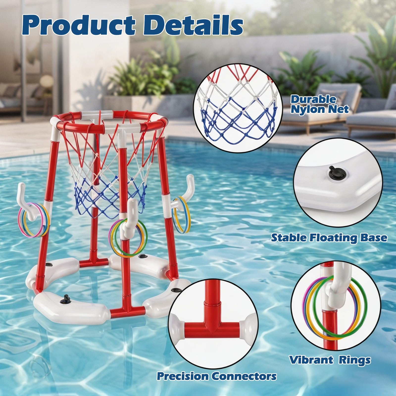 FARYODI Pool Basketballkorb, Basketballkorb für Erwachsene mit 4 Poolbällen und Pumpe, Schwimmende Aufblasbare Basketballspiele, Outdoor Spielzeug für Schwimmbad, Sommerpartys (Rot)
