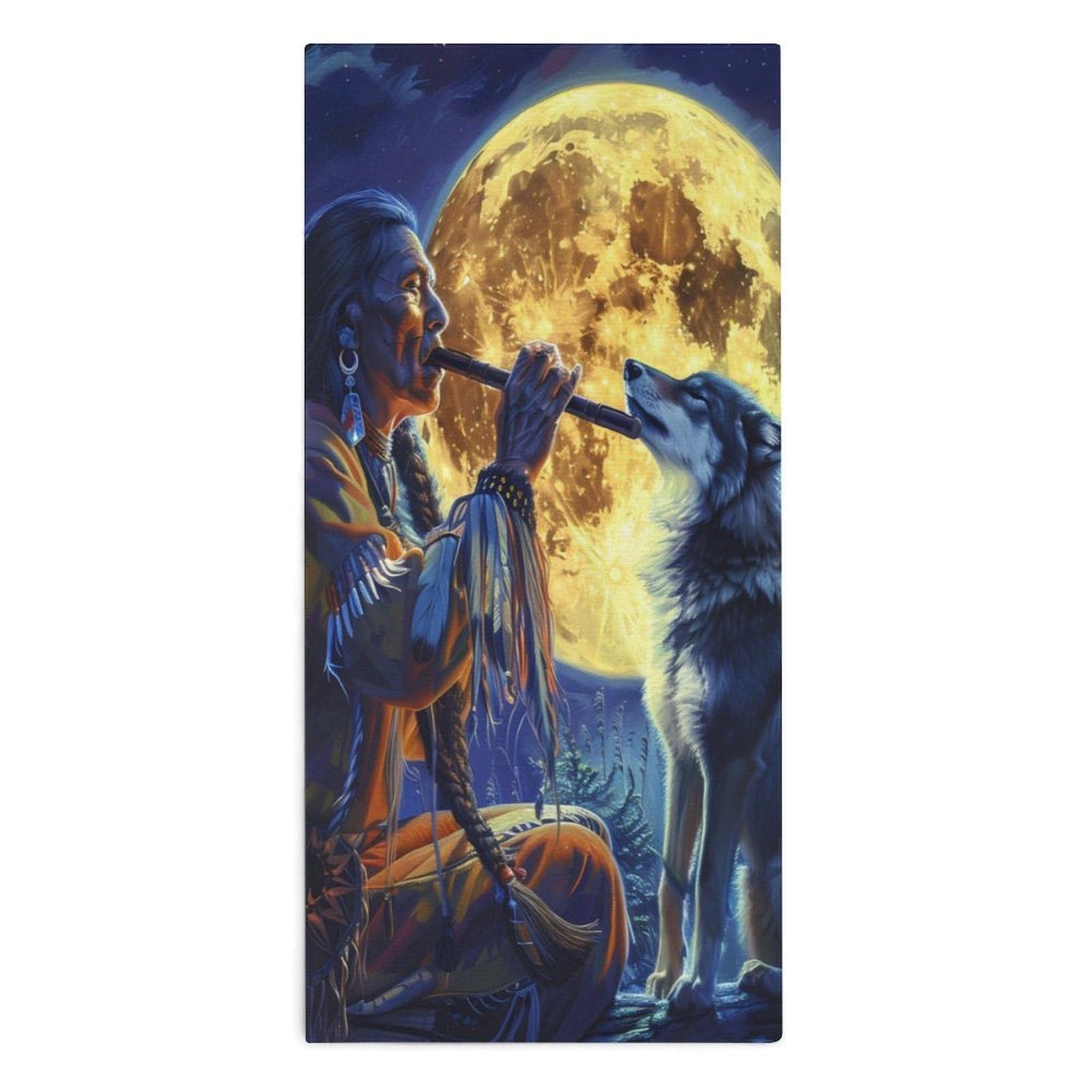 NCLQVJXZKHW Tribal Wolf Song Native Am-ericans Hand Towels Soft Face Towel Gym Bathroom Travel Hotel 13"x28"