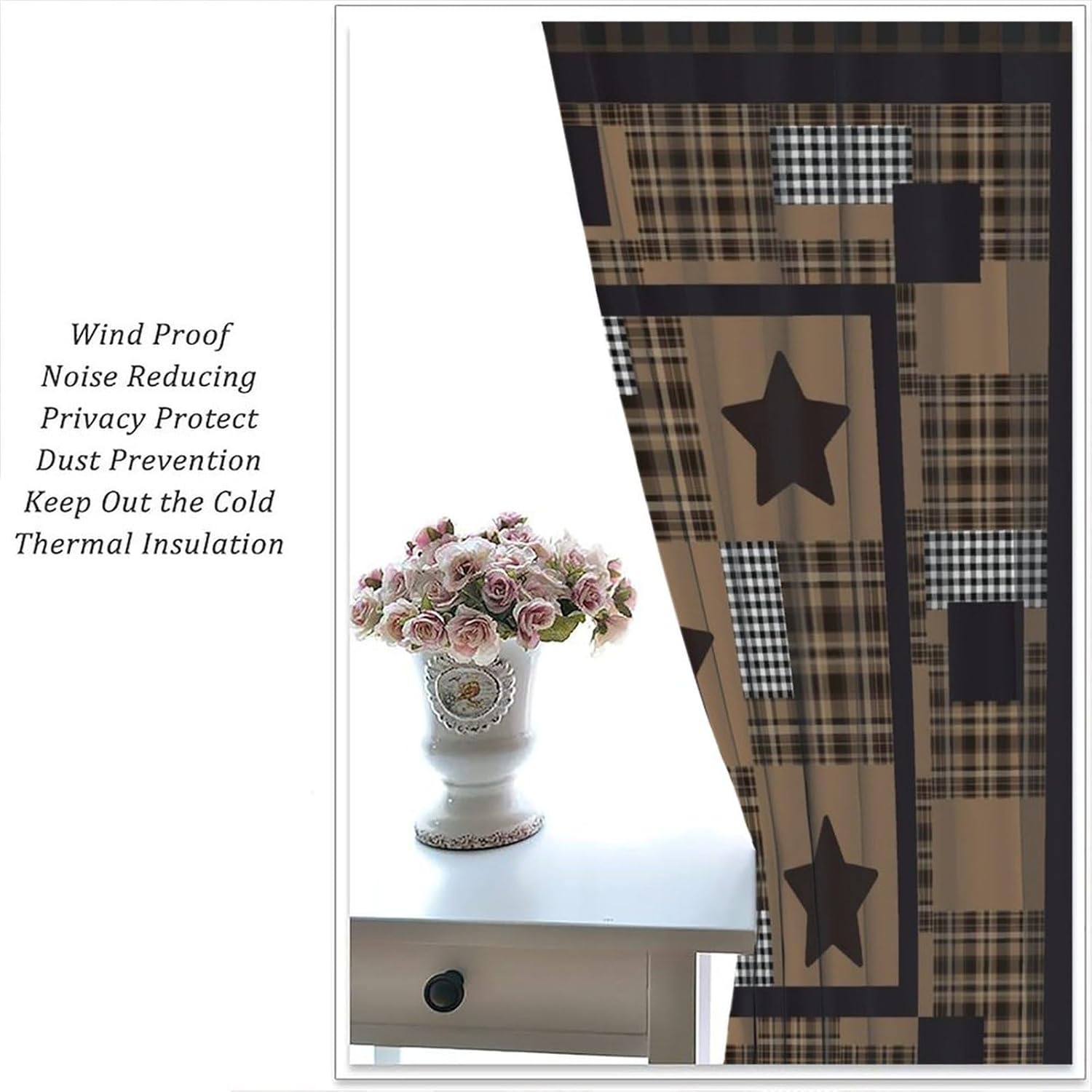 Western Star Theme Patchwork Curtains Plaid Pattern Rustic Cabin Country Blackout Window Treatments for Bedroom Living Room 42" W X 63" L